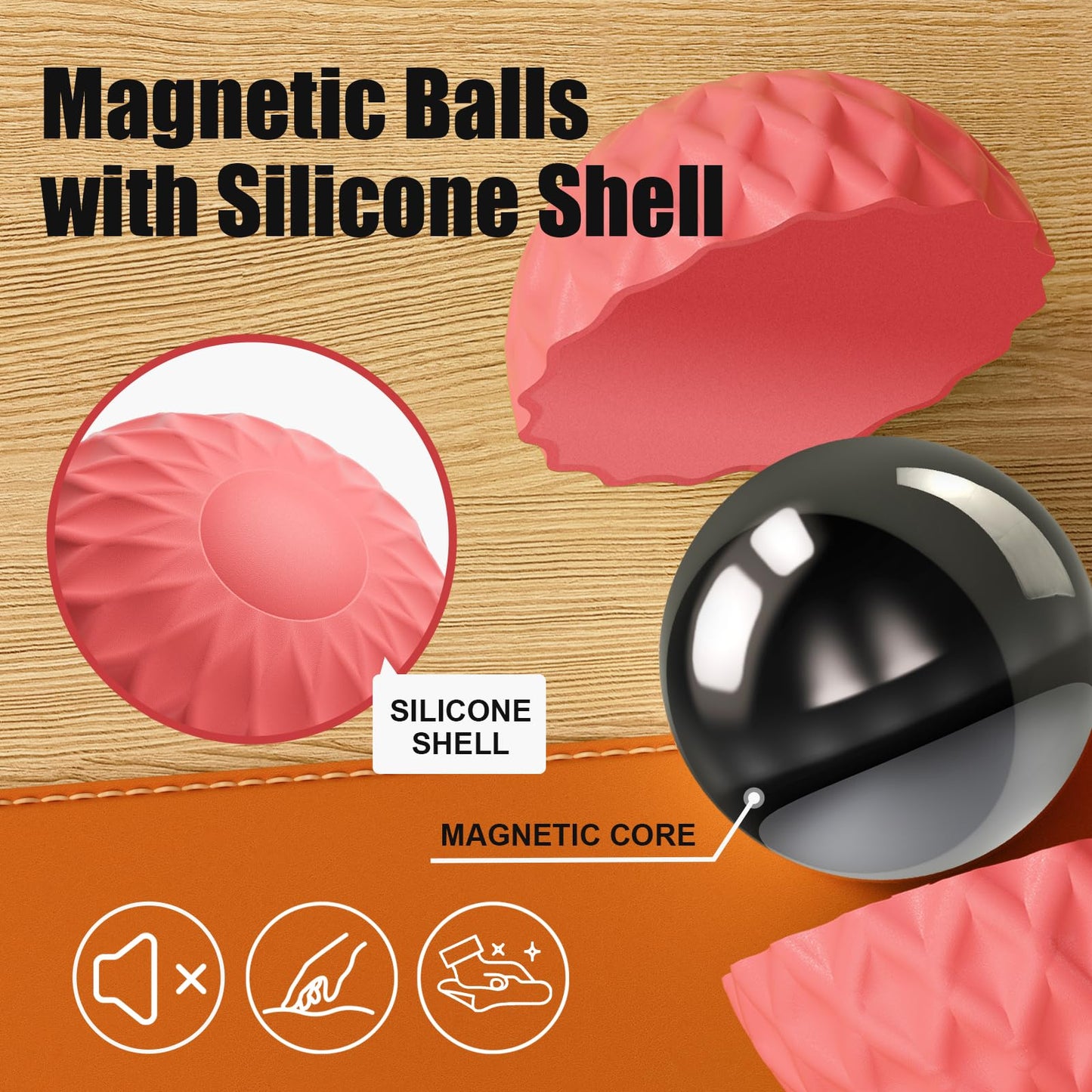 Silicone Magnetic Balls, Fidget Toys, 6-Pack Stress Relief Toys for Adults, Teens, Sensory Toy for Fingers Hands, Quiet Office Desk Toys with Textures, Magnet Fidget Fun Gift (Purple)