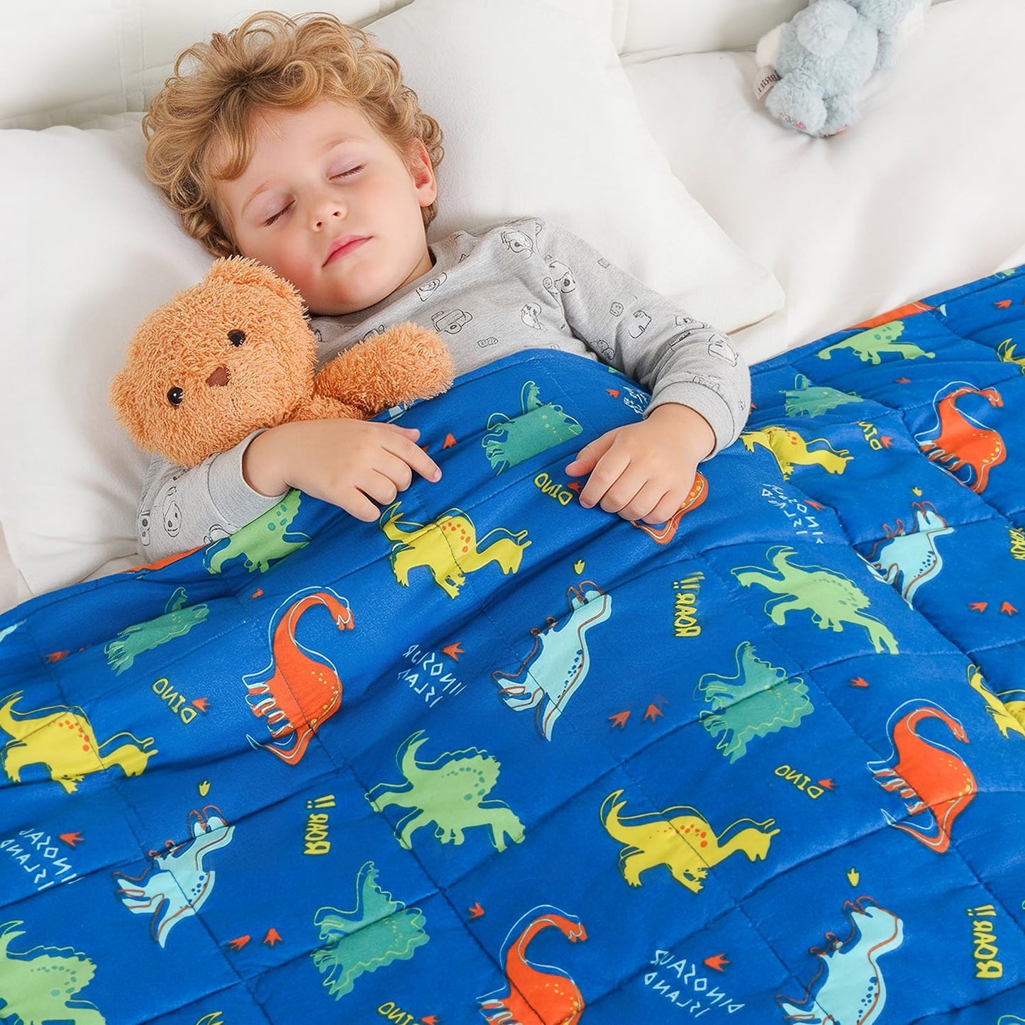 Kivik Weighted Blanket 3lbs, Blue Dinosaur Weighted Blankets, Cute Small Weighted Blankets 3 Pounds, Washable Soft Heavy Blanket Throw for All-Season, 36x48 Inches Blue