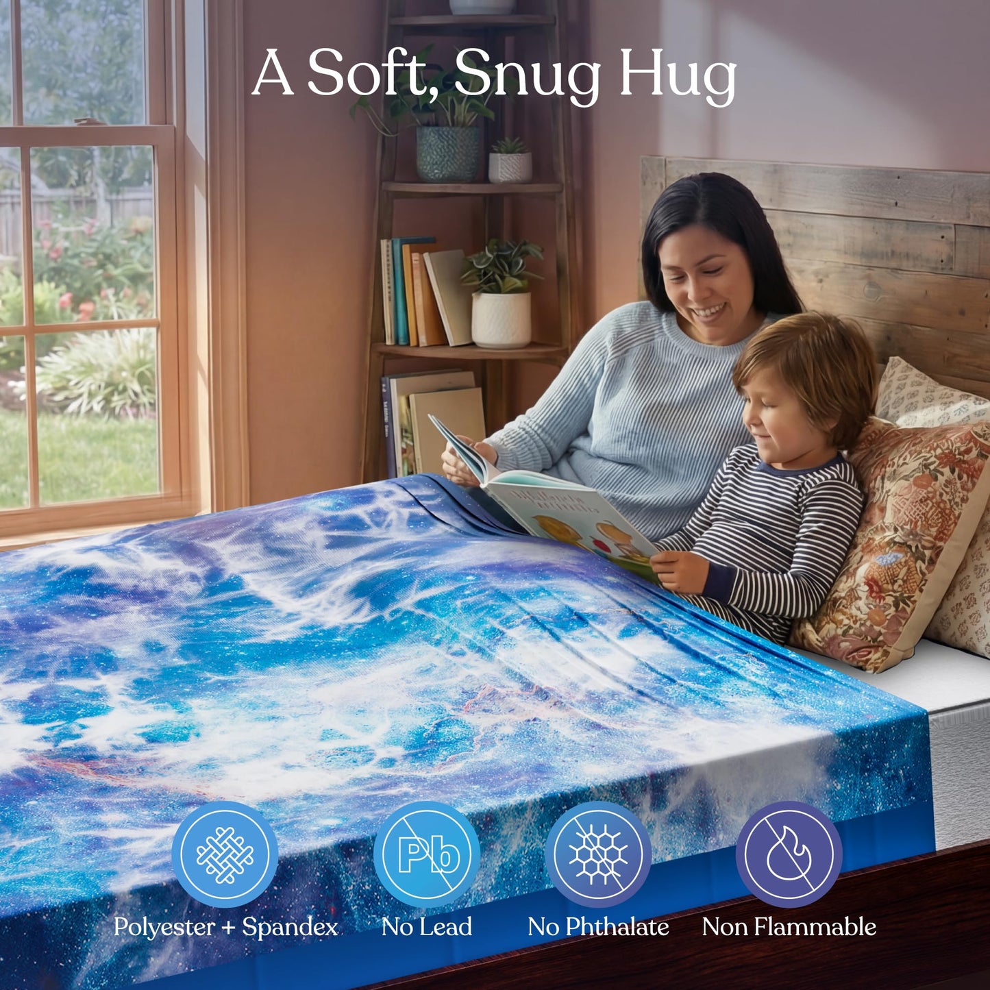 Deep Pressure Sensory Bed Sheet – Twin Sensory Compression Sheet Breathable Sleep Pod Blanket for Better Sleep Support – Calming Compression Blankets for Kids and Adults Blue Petal