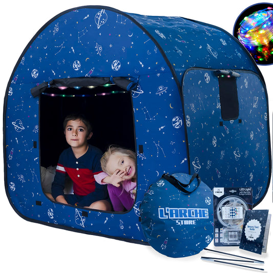 L’ARCHE Sensory Tent for Kids with LED Lights & Remote Blackout Pop-Up Calm Down for Autism, ADHD & SPD Indoor Sensory Room & Play Tent Foldable & Portable (Space Theme, Regular 35.4 in)