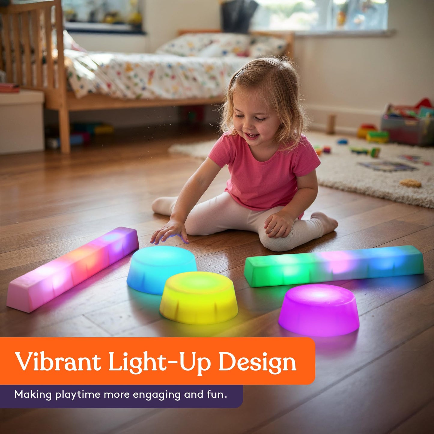 Special Supplies LED Stepping Stones for Kids -Light-Up Balance Blocks- Coordination & Balance for Toddlers & Children- Durable Non-Slip Rubber, Safe Indoor & Outdoor Play