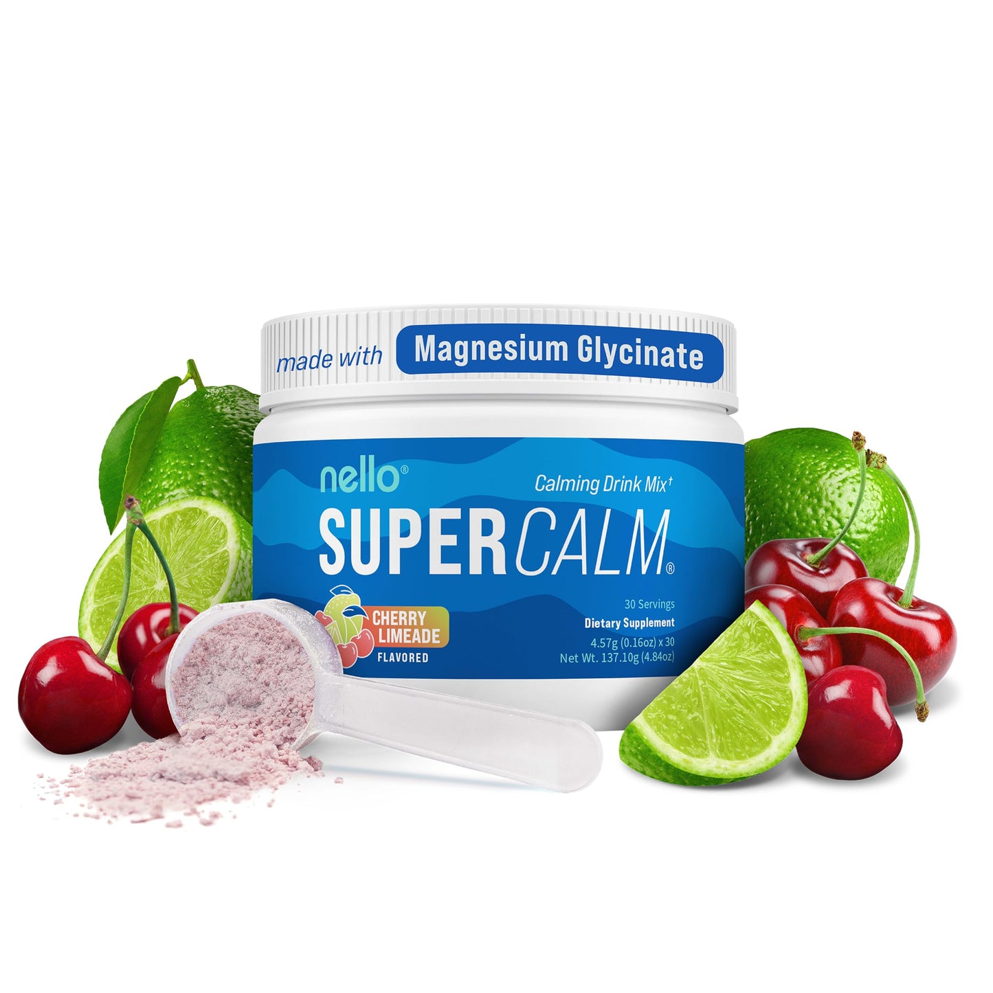 Nello Supercalm Powdered Drink Mix, Cortisol Reducer and Sleep Aid Supplement, L Theanine, Ksm-66 Ashwagandha, Magnesium Glycinate, Vitamin D 3, No Sugar, Non GMO, On The Go, 20 Ct, Raspberry Lemonade