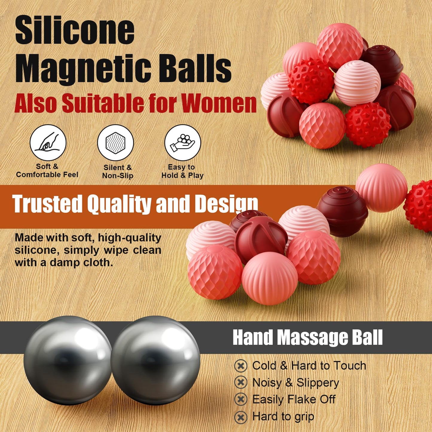 Silicone Magnetic Balls, Fidget Toys, 6-Pack Stress Relief Toys for Adults, Teens, Sensory Toy for Fingers Hands, Quiet Office Desk Toys with Textures, Magnet Fidget Fun Gift (Purple)