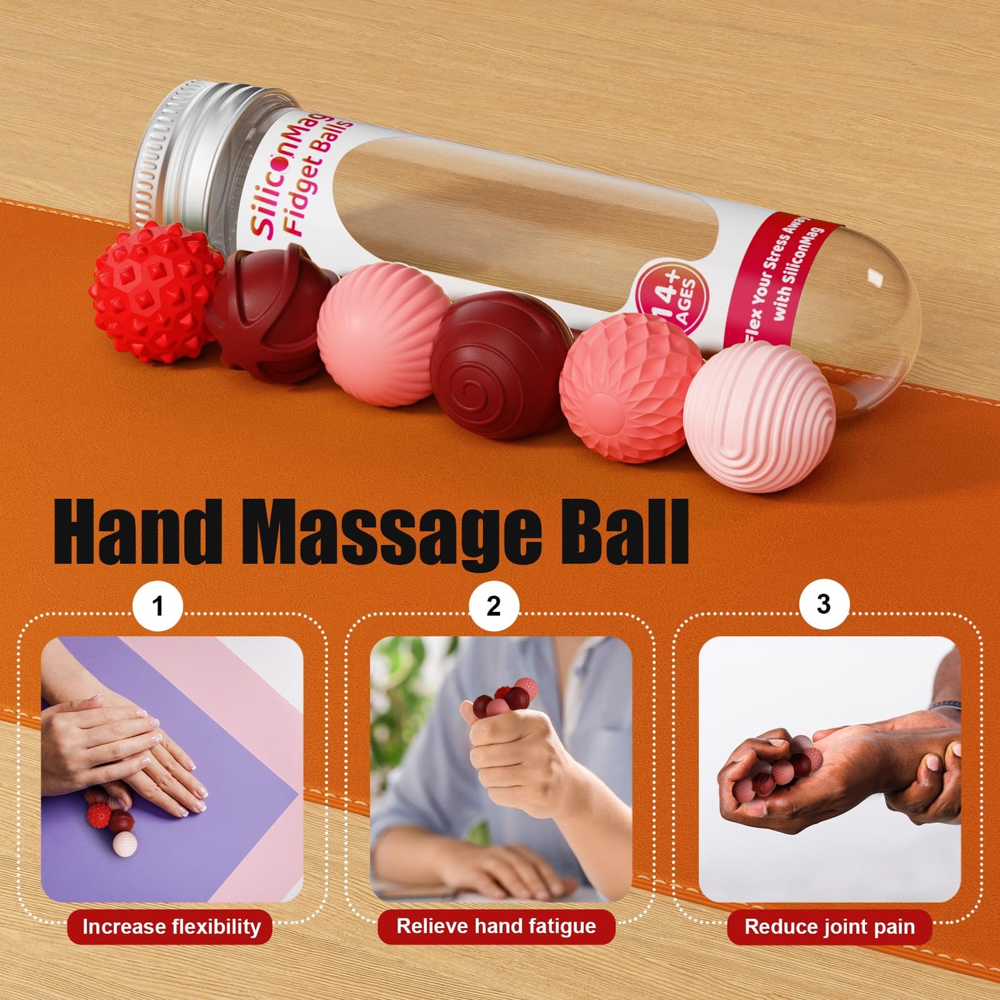 Silicone Magnetic Balls, Fidget Toys, 6-Pack Stress Relief Toys for Adults, Teens, Sensory Toy for Fingers Hands, Quiet Office Desk Toys with Textures, Magnet Fidget Fun Gift (Purple)