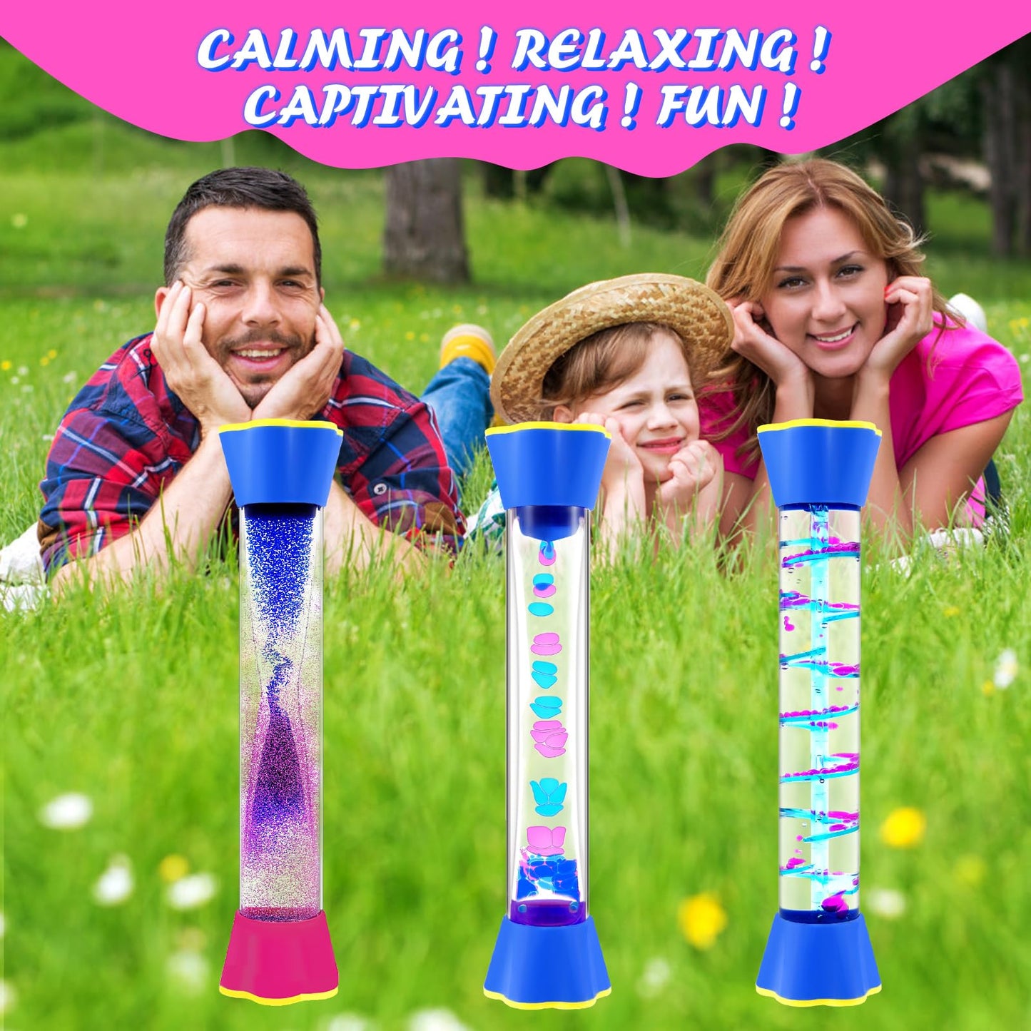 Sensory Fidget Tubes - Calming Toys for Kids & Adults- Sensory Tube with Glitter Bottle, Gravity Spinner, Bubble Drop Spiral - Fidget Toys for Classroom, Desk Decor, Office ( 2 Pack )