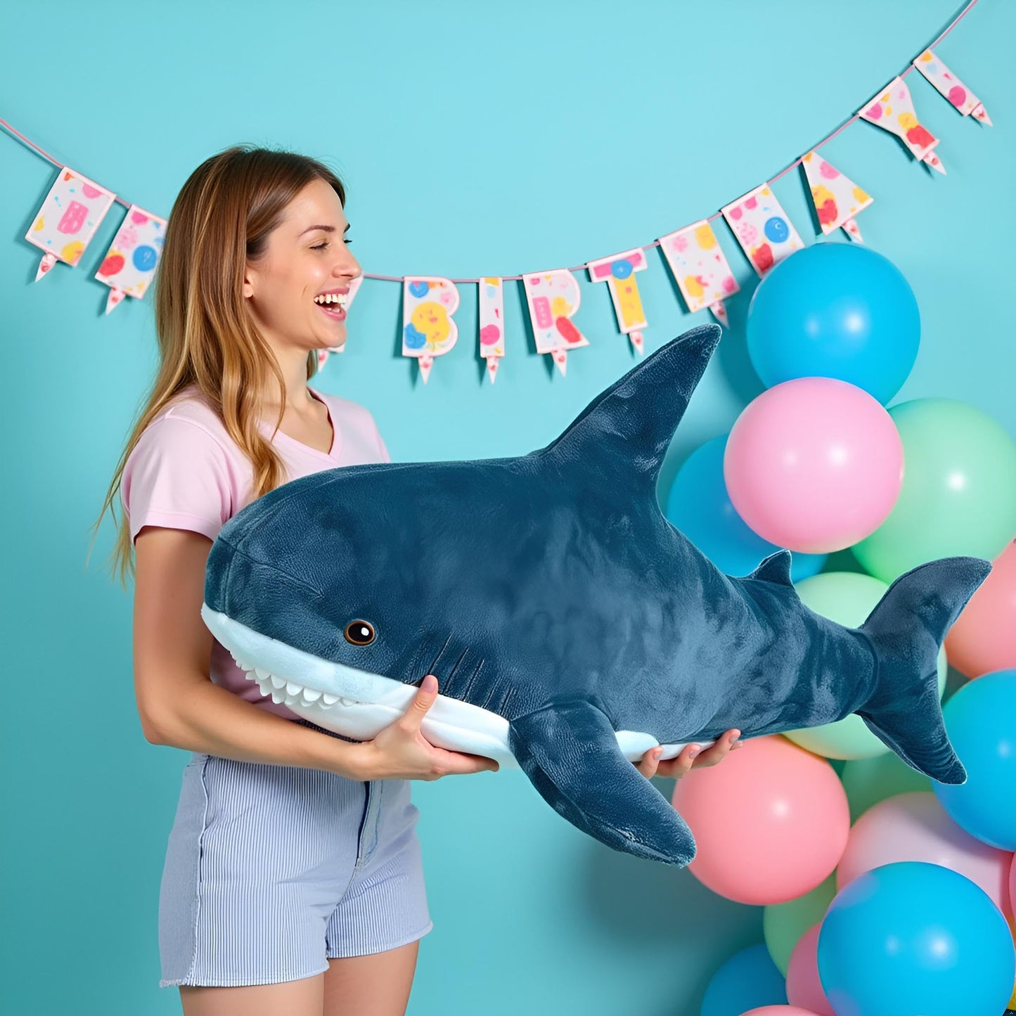 39.4 Inch XXL 15% Chubbier Weighted Giant Shark Stuffed Animal,Soft Chonky Shark Toys Shark Plush Pillows Stuffed Shark for Brave Boy's and Girl's Room Décor,Perfect Stress Relief for Women