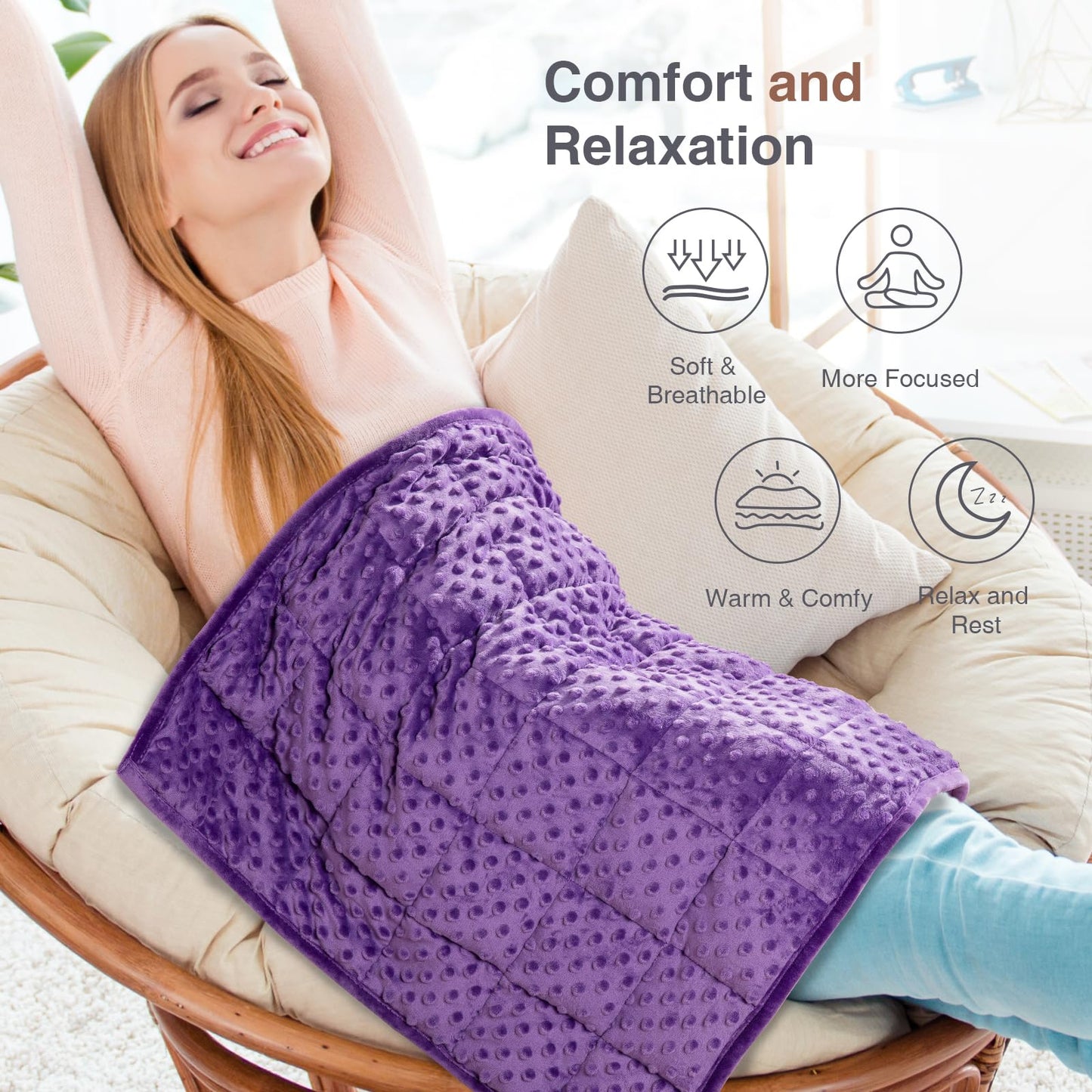 Alomidds Weighted Blanket, Luxury Velvet Weighted Blankets for Kids,Warm and Breathable Soft and Comfort Minky, Cute Heavy Blanket with Premium Glass Beads (41"x60" 7LBS, Purple)