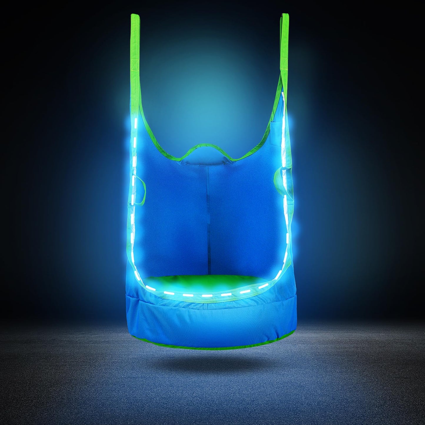 Upgraded Kids Pod Swing Chair,Child Hanging Hammock Chair with Led Lights,900D Oxford Cloth Pod Swing Seat for Indoor and Outdoor with All Accessories (Blue)