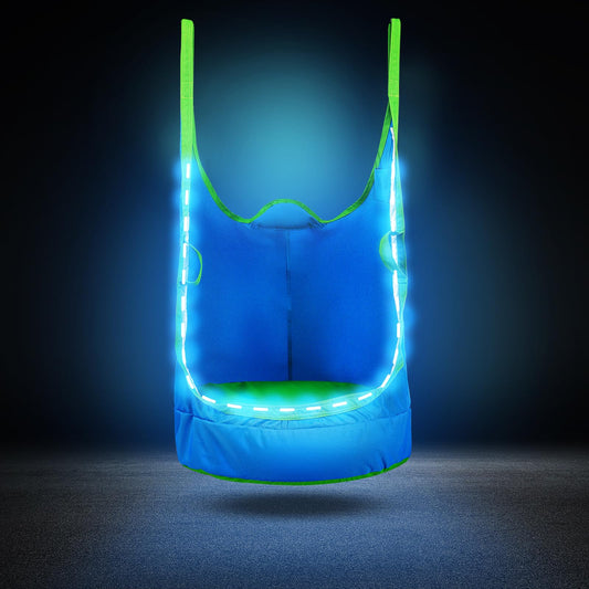 Upgraded Kids Pod Swing Chair,Child Hanging Hammock Chair with Led Lights,900D Oxford Cloth Pod Swing Seat for Indoor and Outdoor with All Accessories (Blue)
