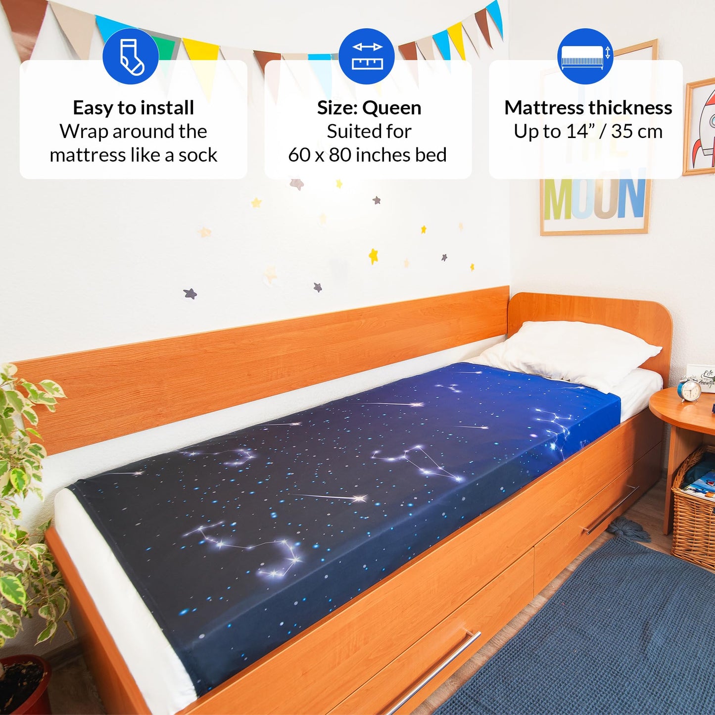 Sensory Compression Blanket | Spandex Bed Sheet for Kids & Adults | Deep Relaxing Feeling, Release Oxytocin | Helps With: SPD, Anxiety, ADHD, Autism | Star Theme | Breathable & Stretchable | Twin