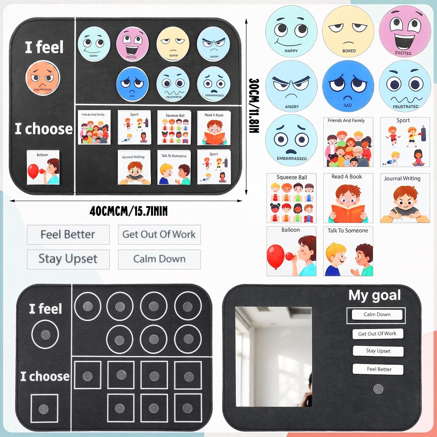 Feelings Chart for Kids Emotions Chart Mental Health Posters Calm Down Corner Supplies for Toddlers School Classroom Therapy Office Preschool Nursery Decor