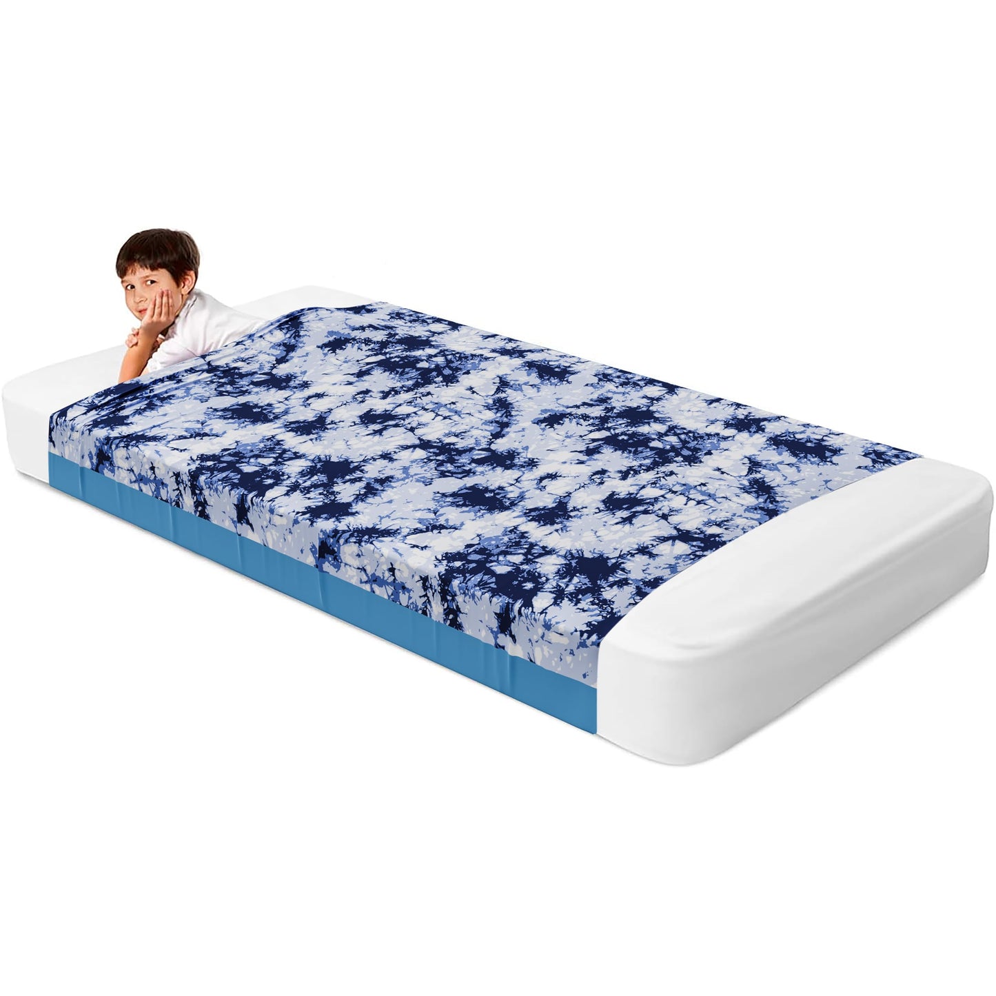 Deep Pressure Sensory Bed Sheet – Twin Sensory Compression Sheet Breathable Sleep Pod Blanket for Better Sleep Support – Calming Compression Blankets for Kids and Adults Blue Petal