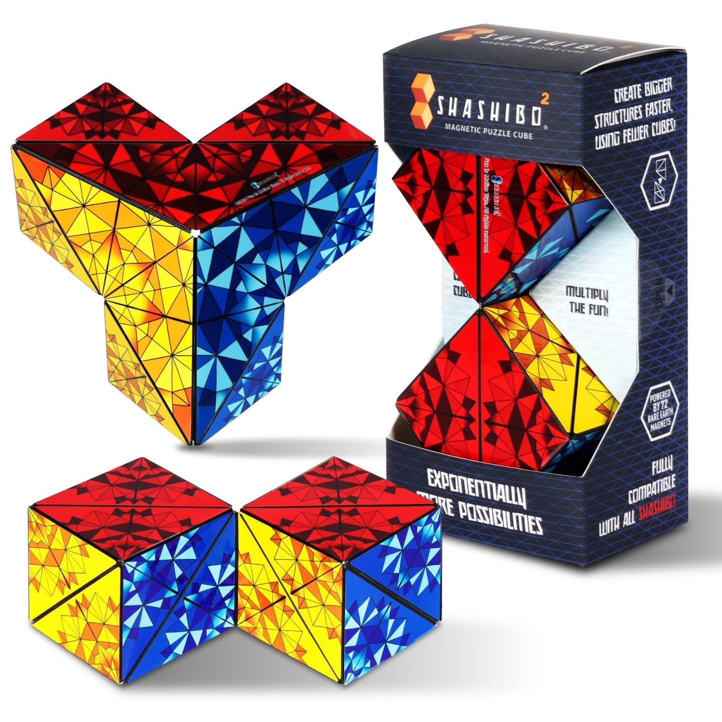 Shashibo Sensory Fidget Toy for Adults & Kids, Stress Relief Fidget Toy for Adults, Teens & Kids, Cool Fidget Toys for Desk, Classroom Must Have, Sensory Shape Shifting Cube, 100+ Possible Shapes
