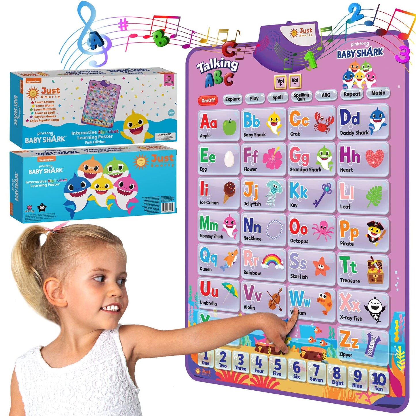 Just Smarty Interactive Alphabet Wall Chart, Blue | ABCs & 123s Learning for Toddlers 1-5, Educational Gift for Ages 1-5, Speech Therapy, Autism Toys