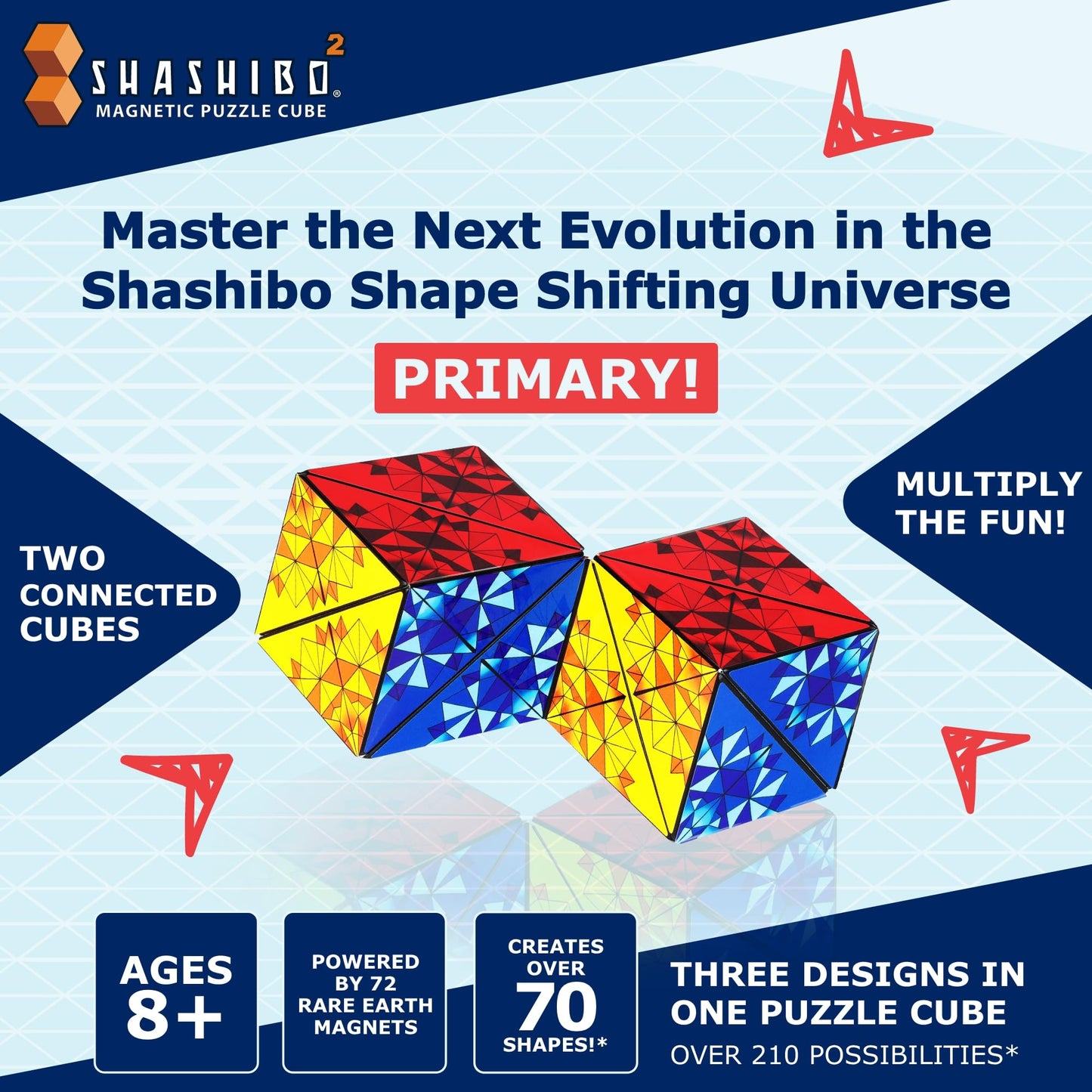 Shashibo Sensory Fidget Toy for Adults & Kids, Stress Relief Fidget Toy for Adults, Teens & Kids, Cool Fidget Toys for Desk, Classroom Must Have, Sensory Shape Shifting Cube, 100+ Possible Shapes
