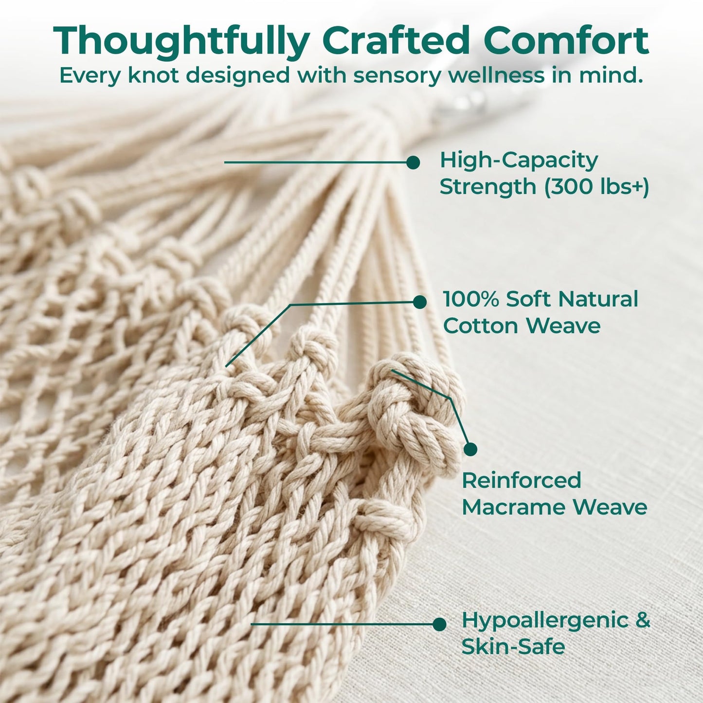 Abby & Noah Natural Handwoven Cotton Sensory Swing for Kids & Adults | Autism ADHD Therapy Swing with Hug-Like Calming Effect | Indoor Hanging Sensory Hammock | Holds Up to 300 lbs (Large-108 x76)