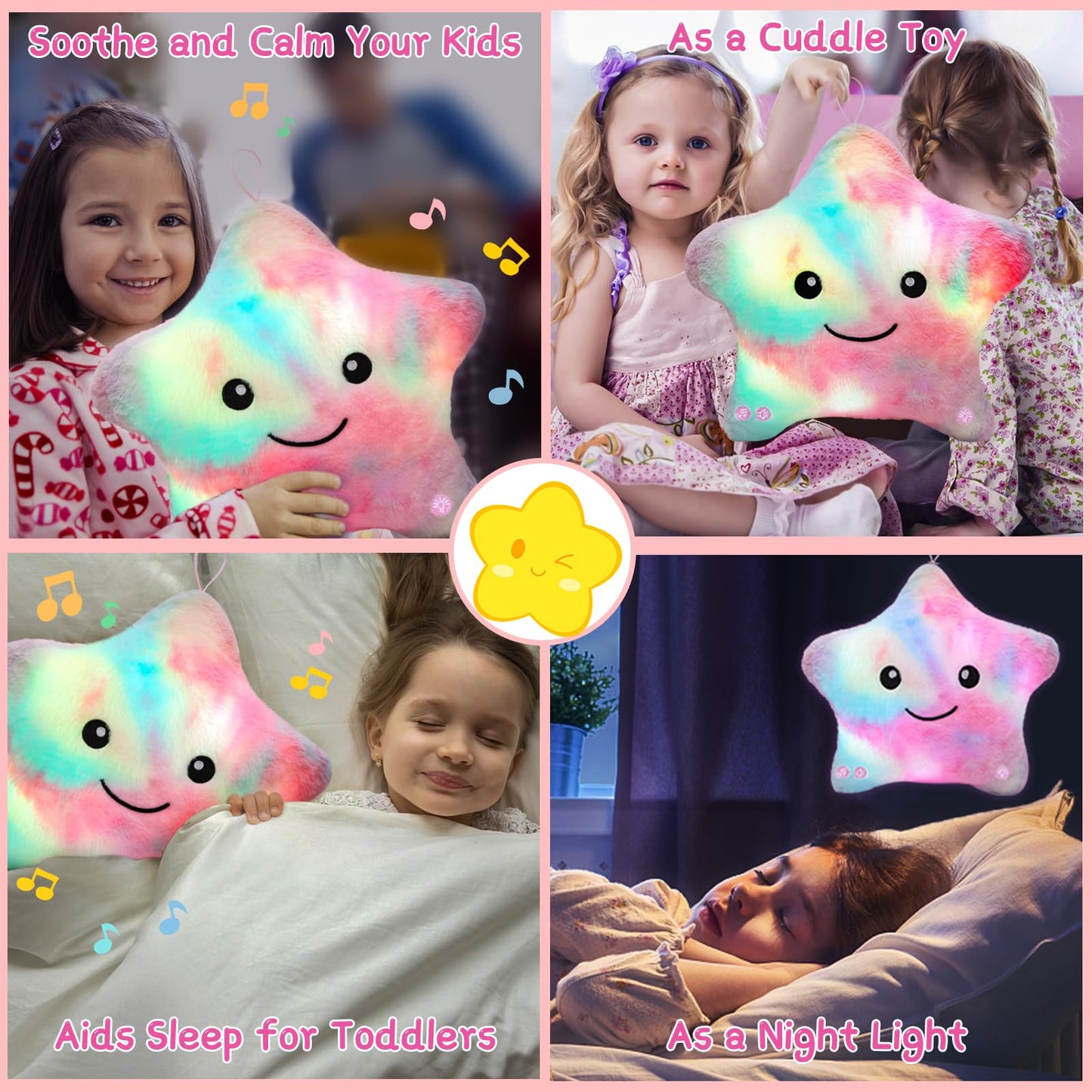 Subao Sensory Toys for Kids with Autism,14" Soft Toddler Pillow With Light &Music,Plush Star Night Light,Light Up Adhd Autism Sensory Products,Birthday Xmas Easter Gifts for Boys 3 4 5 6 7 8 9 10 Blue