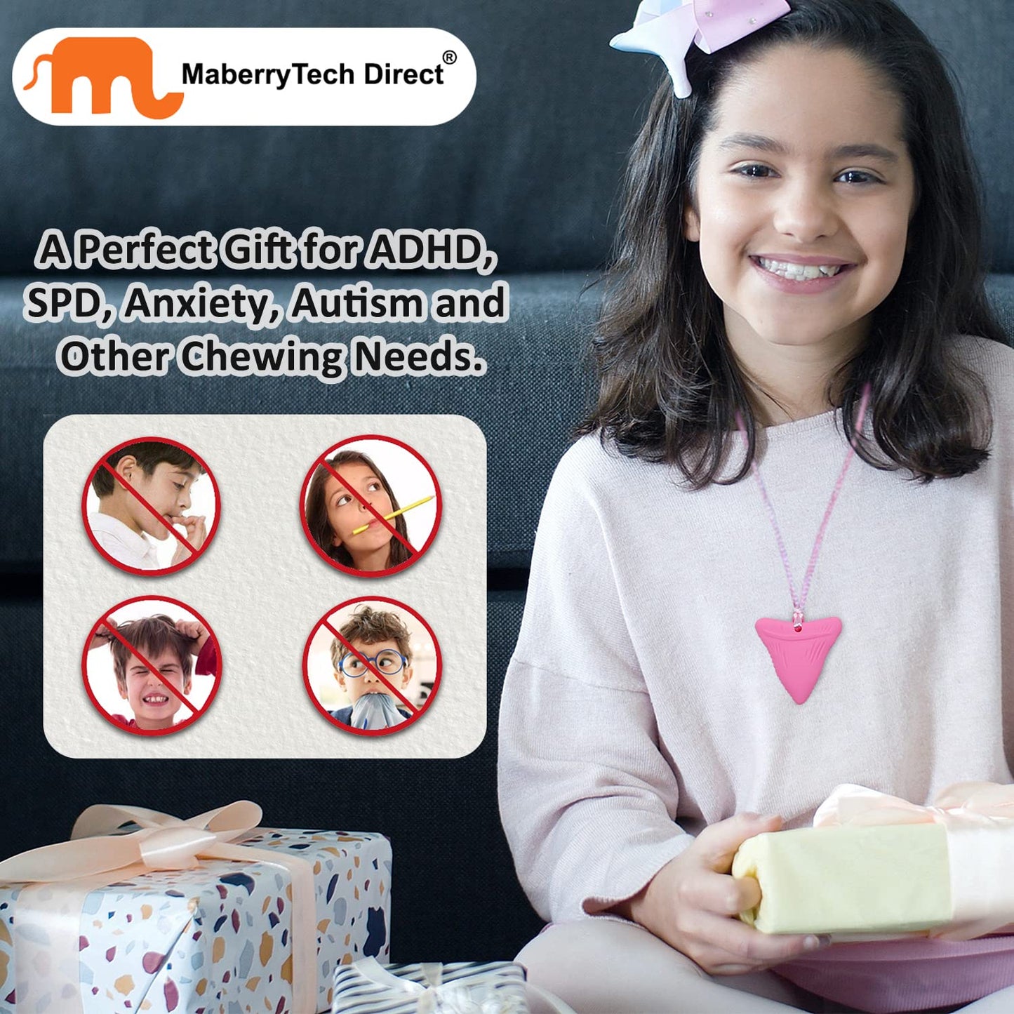 Chew Necklaces for Sensory Kids Boys Girls, Chewy Necklace Sensory Toys for Kids with Autism 6 Pack, Silicone Oral Motor Aids Chew Toys for Children Adults Reduce Fidgeting