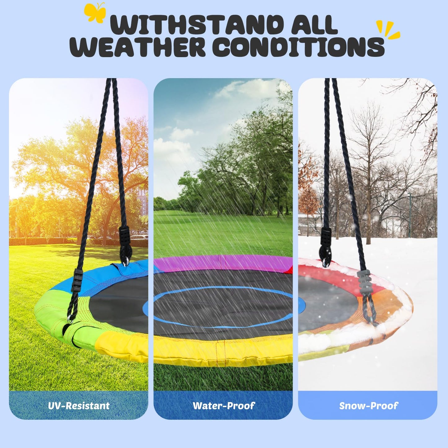 Trekassy 700lb 40 Inch Saucer Tree Swing for Kids Adults Outdoor 900D Oxford Waterproof with 2pcs Tree Hanging Straps, Steel Frame and Adjustable Ropes Blue