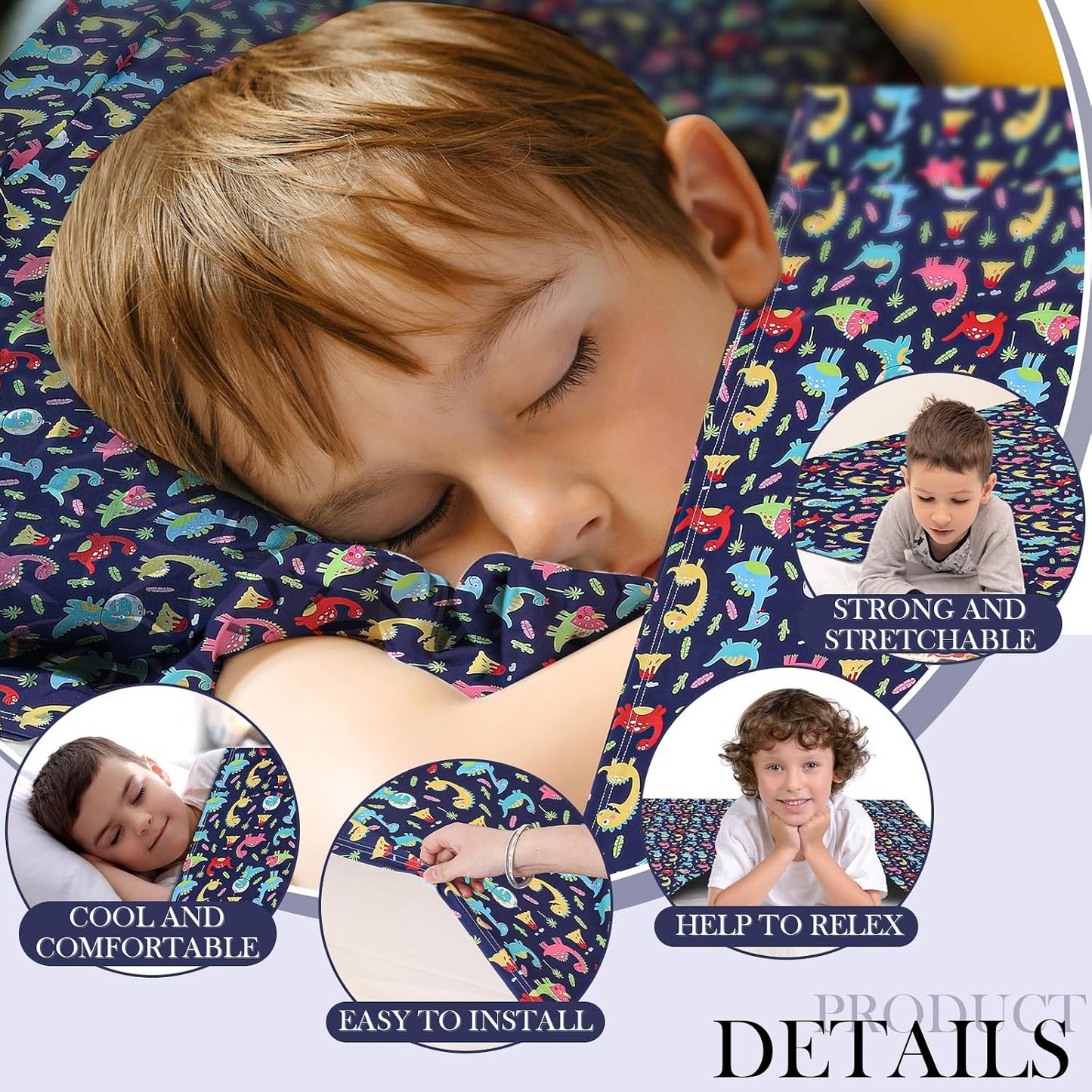 Mindsoft Twin Size Sensory Compression Blanket Sheet for Kids, Stretchy Comfortable Bedding Compression Sheets for Kids with Dinosaur Pattern, Breathable Sensory Sack