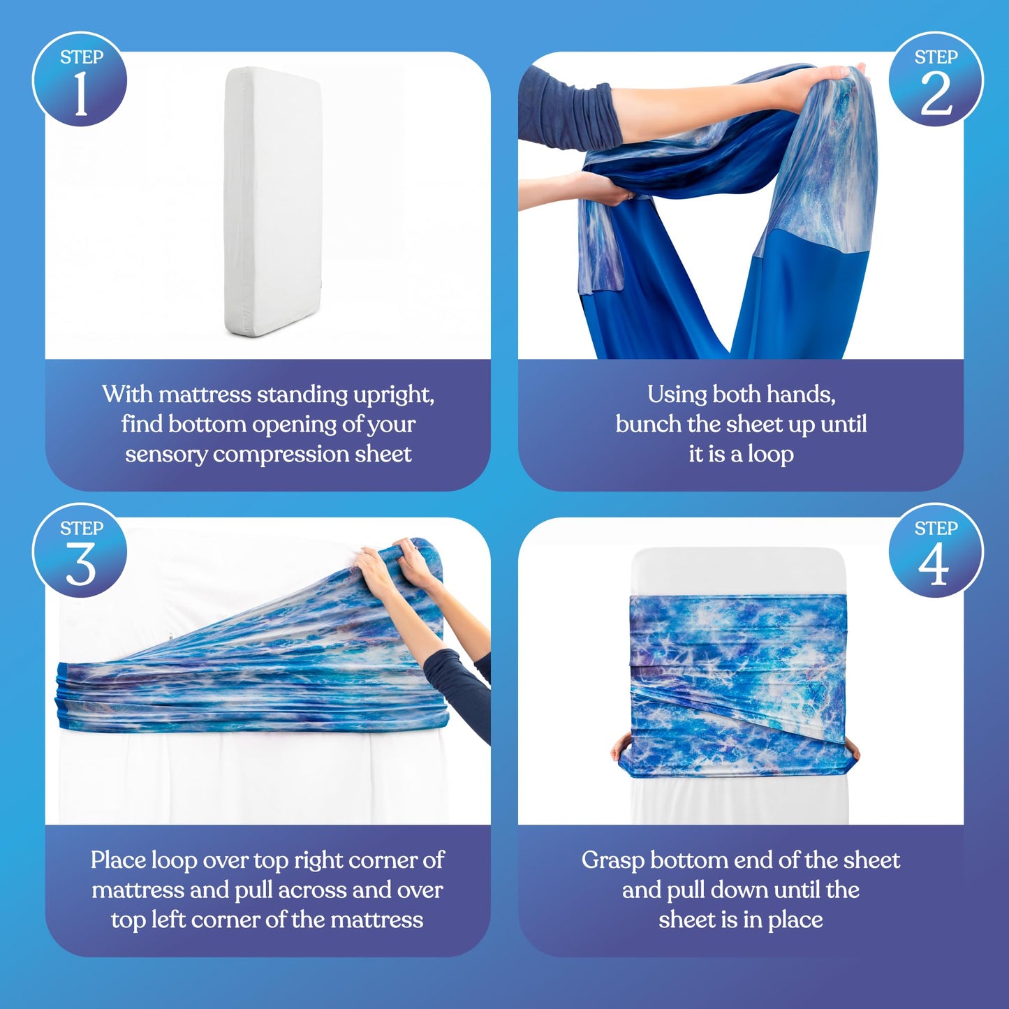 Deep Pressure Sensory Bed Sheet – Twin Sensory Compression Sheet Breathable Sleep Pod Blanket for Better Sleep Support – Calming Compression Blankets for Kids and Adults Blue Petal