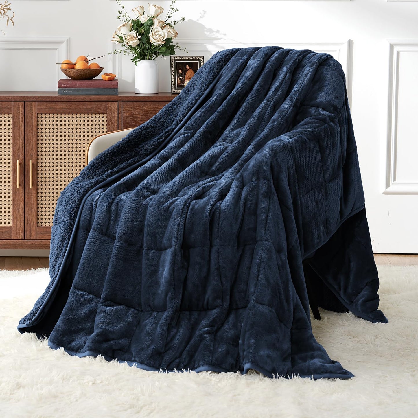 Uttermara Weighted Blankets for Adults Queen Size, 15lbs 60x80 inches Blanket with Soft Warm Plush Sherpa Fleece, Washable Thick Heavy Throw for Sleeping and Calming, Grey