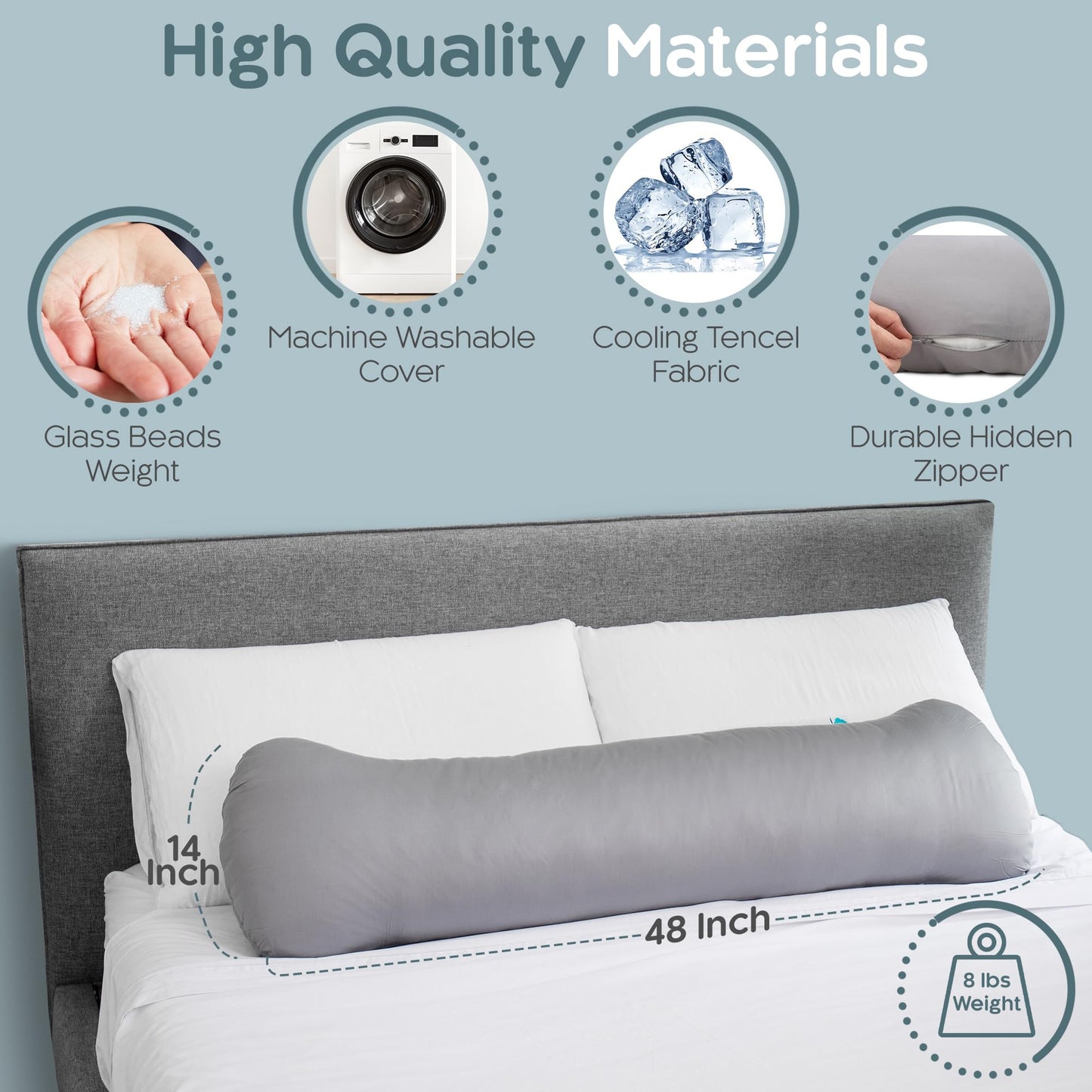 SleepCloud Weighted Body Pillow 6.5lbs - Weighted Pillow for Deeper Sleep (41" x 10") - Cooling Body Pillows for Adults, Full Body Pillow for Sleeping, Side Sleeper Body Pillow with Cover