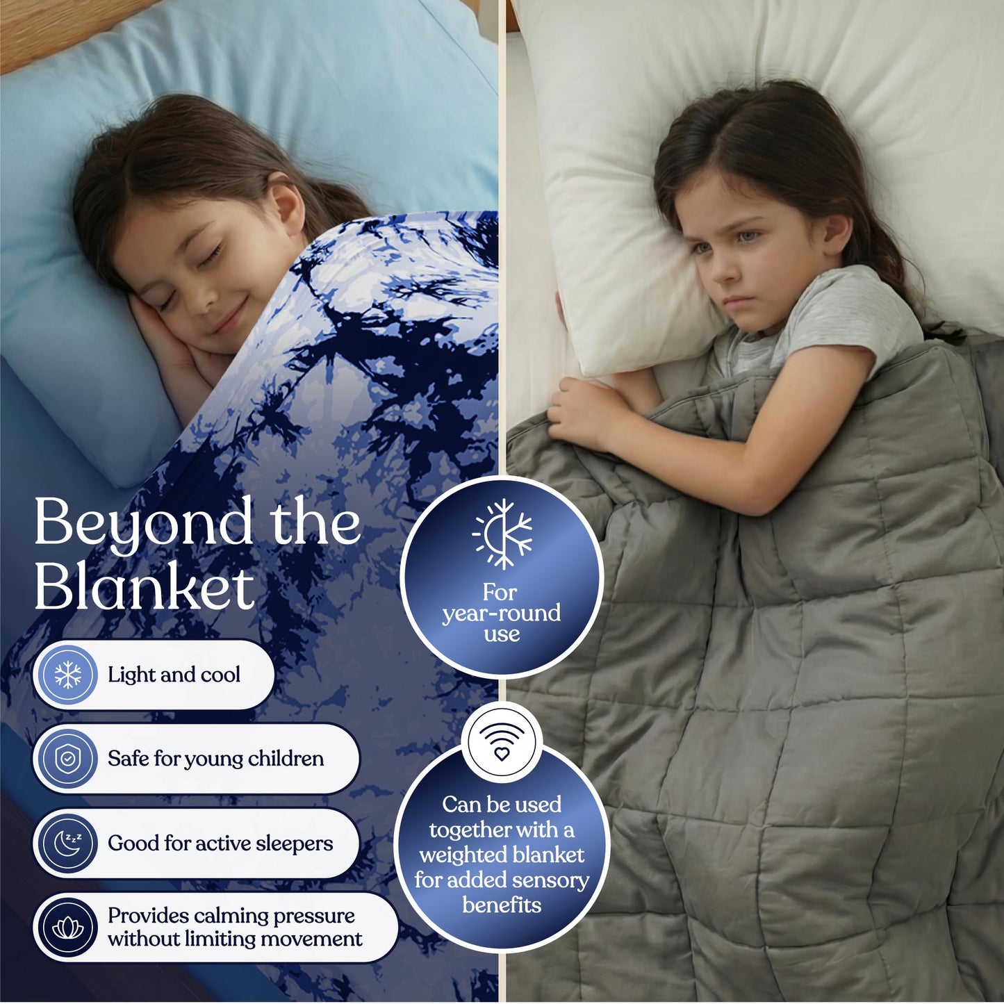 Deep Pressure Sensory Bed Sheet – Twin Sensory Compression Sheet Breathable Sleep Pod Blanket for Better Sleep Support – Calming Compression Blankets for Kids and Adults Blue Petal