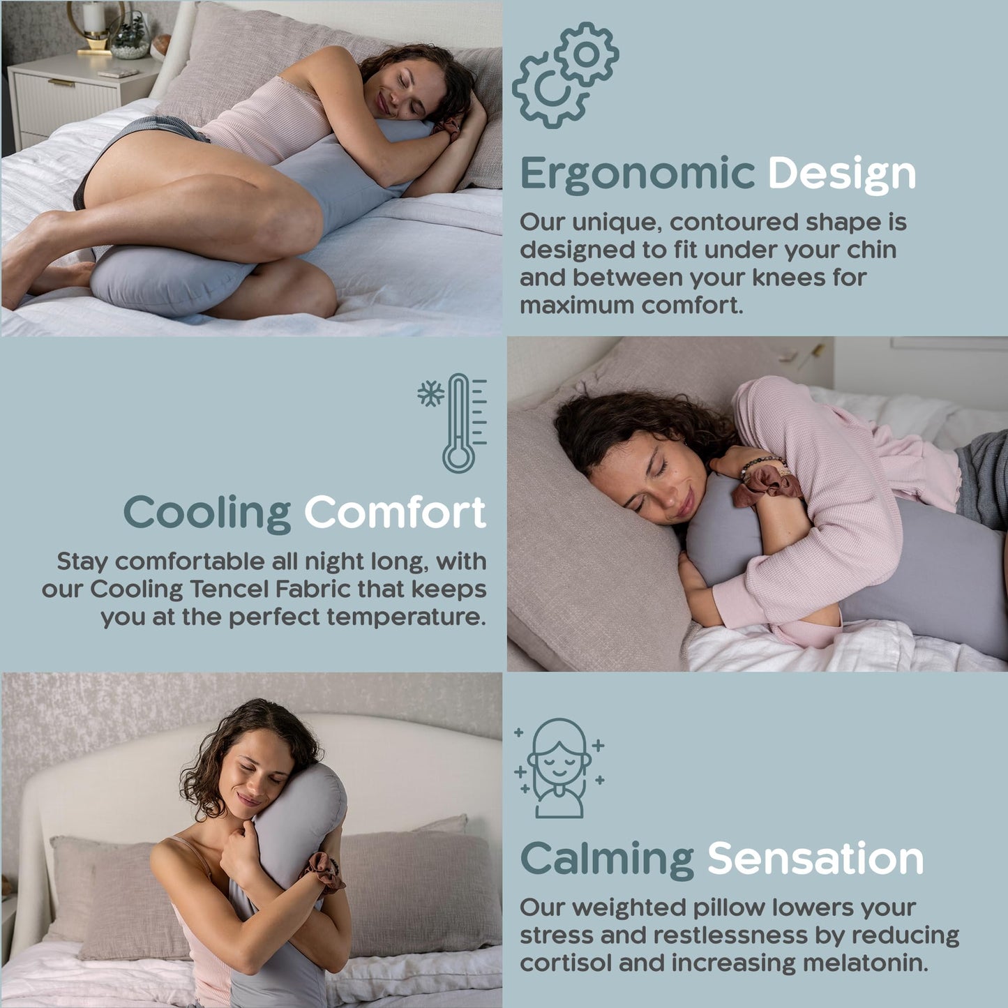 SleepCloud Weighted Body Pillow 6.5lbs - Weighted Pillow for Deeper Sleep (41" x 10") - Cooling Body Pillows for Adults, Full Body Pillow for Sleeping, Side Sleeper Body Pillow with Cover