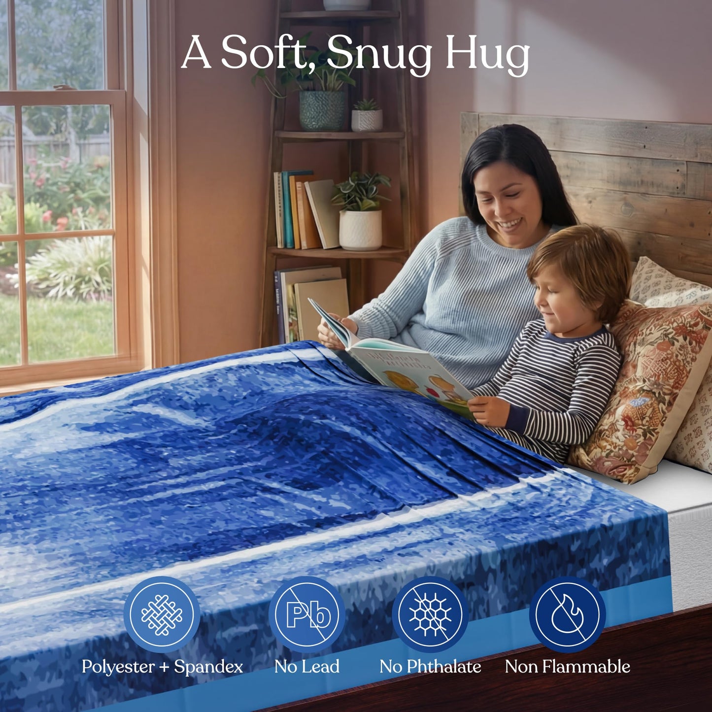 Deep Pressure Sensory Bed Sheet – Twin Sensory Compression Sheet Breathable Sleep Pod Blanket for Better Sleep Support – Calming Compression Blankets for Kids and Adults Blue Petal