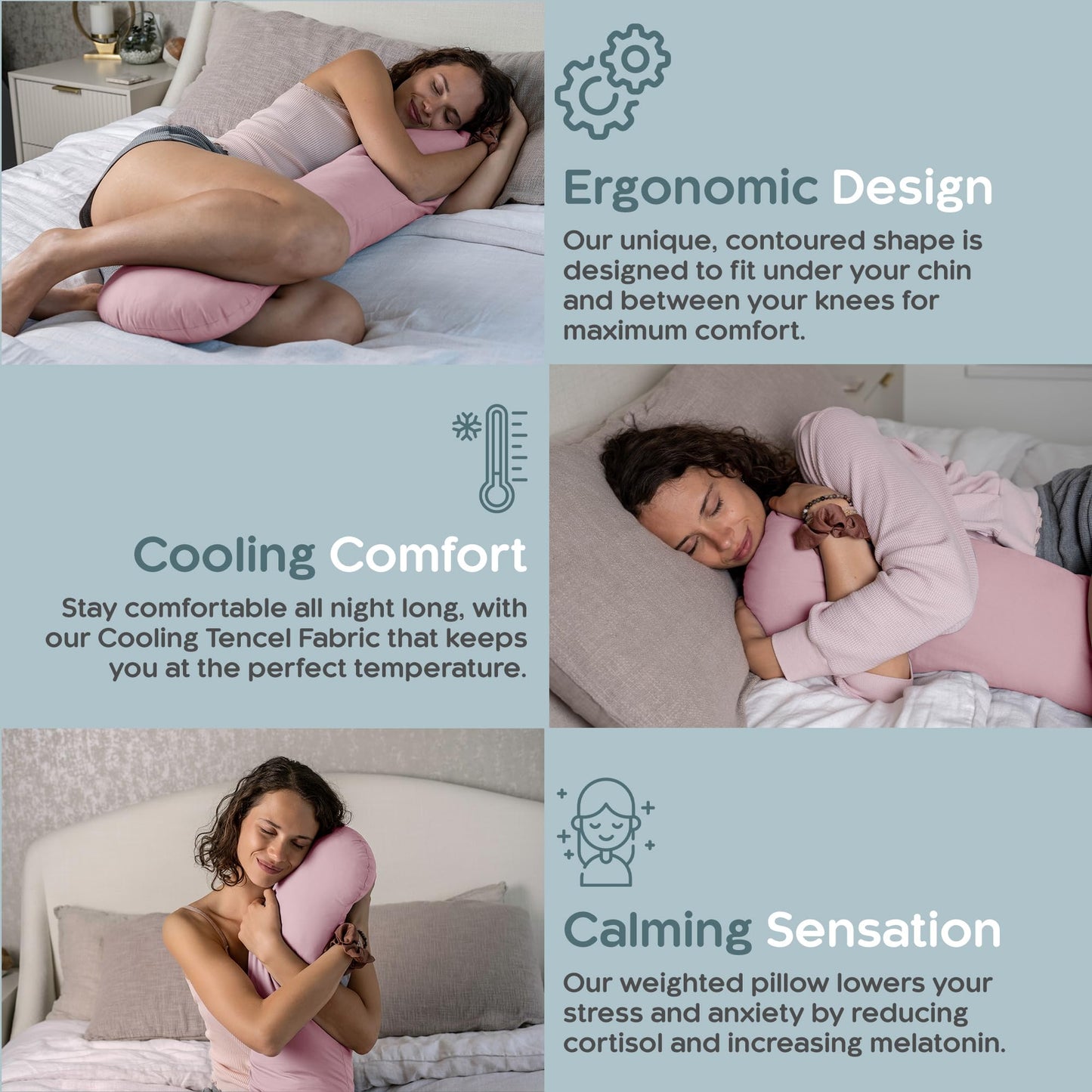 SleepCloud Weighted Body Pillow 6.5lbs - Weighted Pillow for Deeper Sleep (41" x 10") - Cooling Body Pillows for Adults, Full Body Pillow for Sleeping, Side Sleeper Body Pillow with Cover