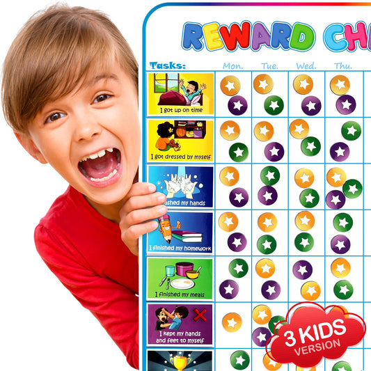 Large Magnetic Reward Chart for Kids - 127 Pre-Written Stickers (Including Potty Training) + 30 Customizable Chores - Behavior, Responsibility & Incentive Routine Star Chart for Fridge (1 Kid Version)