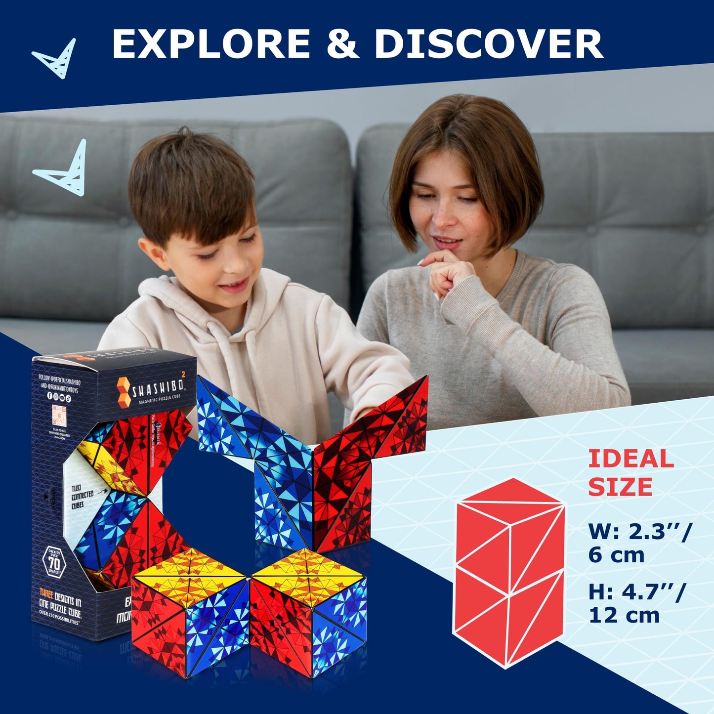 Shashibo Sensory Fidget Toy for Adults & Kids, Stress Relief Fidget Toy for Adults, Teens & Kids, Cool Fidget Toys for Desk, Classroom Must Have, Sensory Shape Shifting Cube, 100+ Possible Shapes