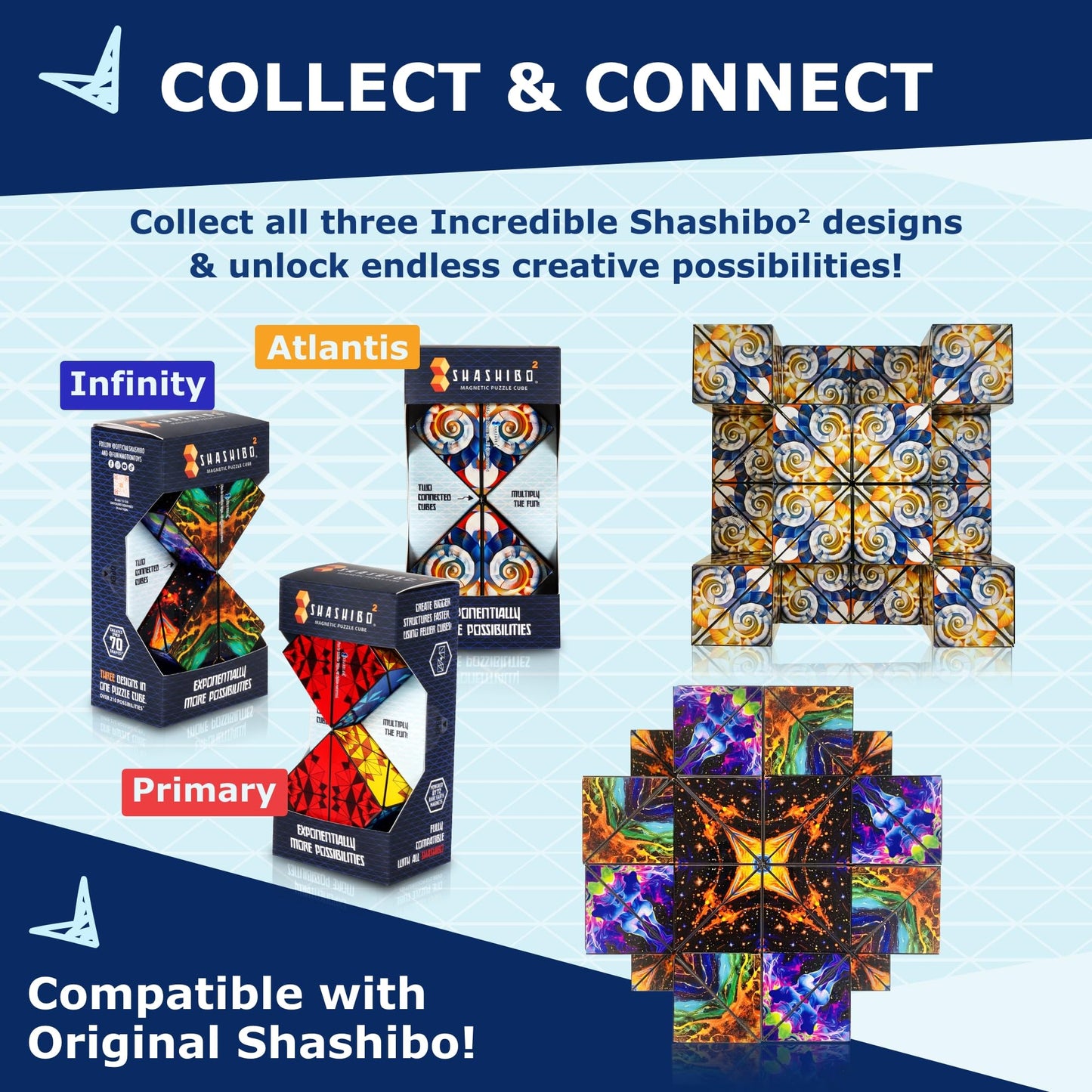 Shashibo Sensory Fidget Toy for Adults & Kids, Stress Relief Fidget Toy for Adults, Teens & Kids, Cool Fidget Toys for Desk, Classroom Must Have, Sensory Shape Shifting Cube, 100+ Possible Shapes