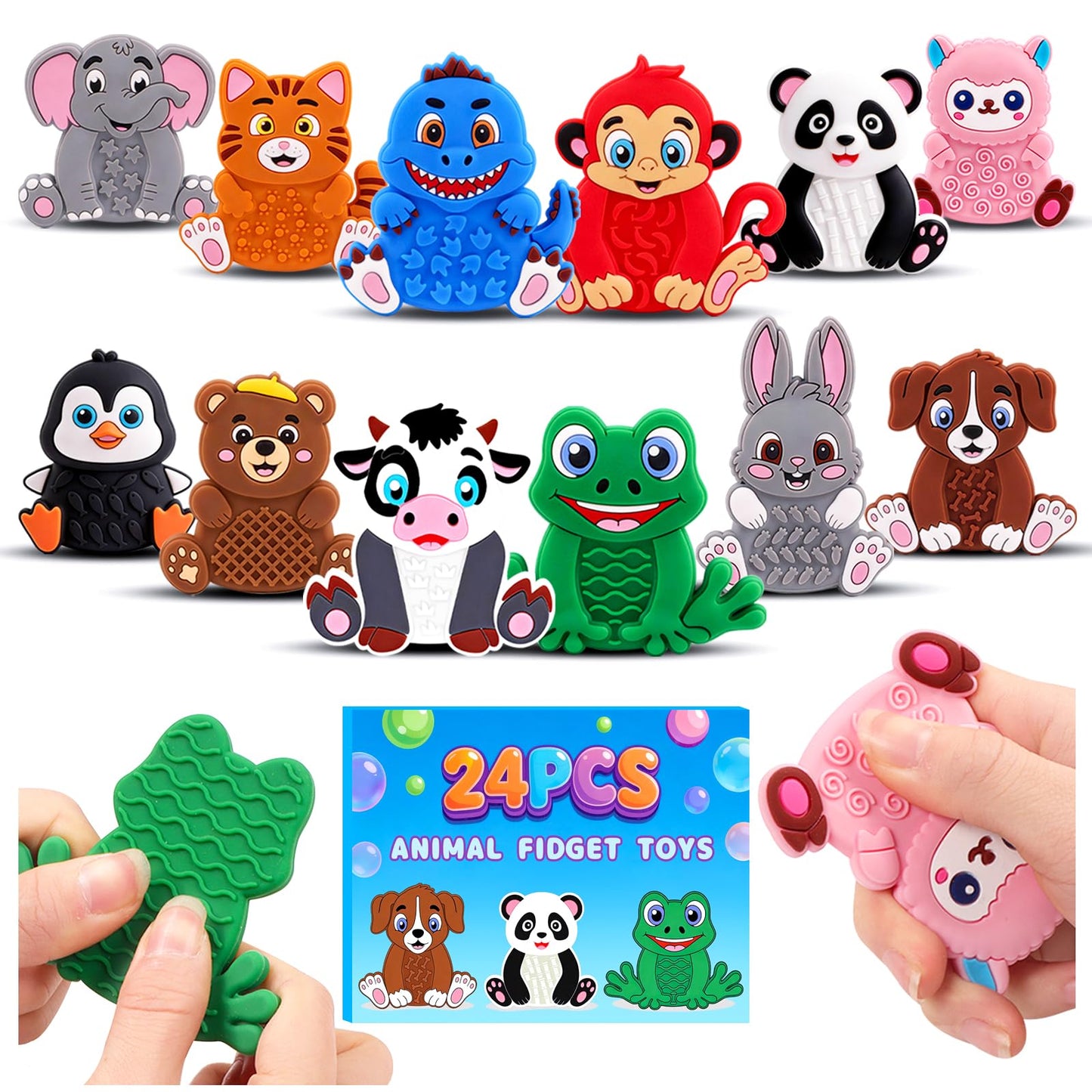 12 Pack Animal Sensory Toys for Kids Toddlers, Textured Silicone Fidget Toys, Quiet Travel Toys for Airplane, Car Rides, Preschool & Home Sensory Play, Classroom Calm Corner Toys