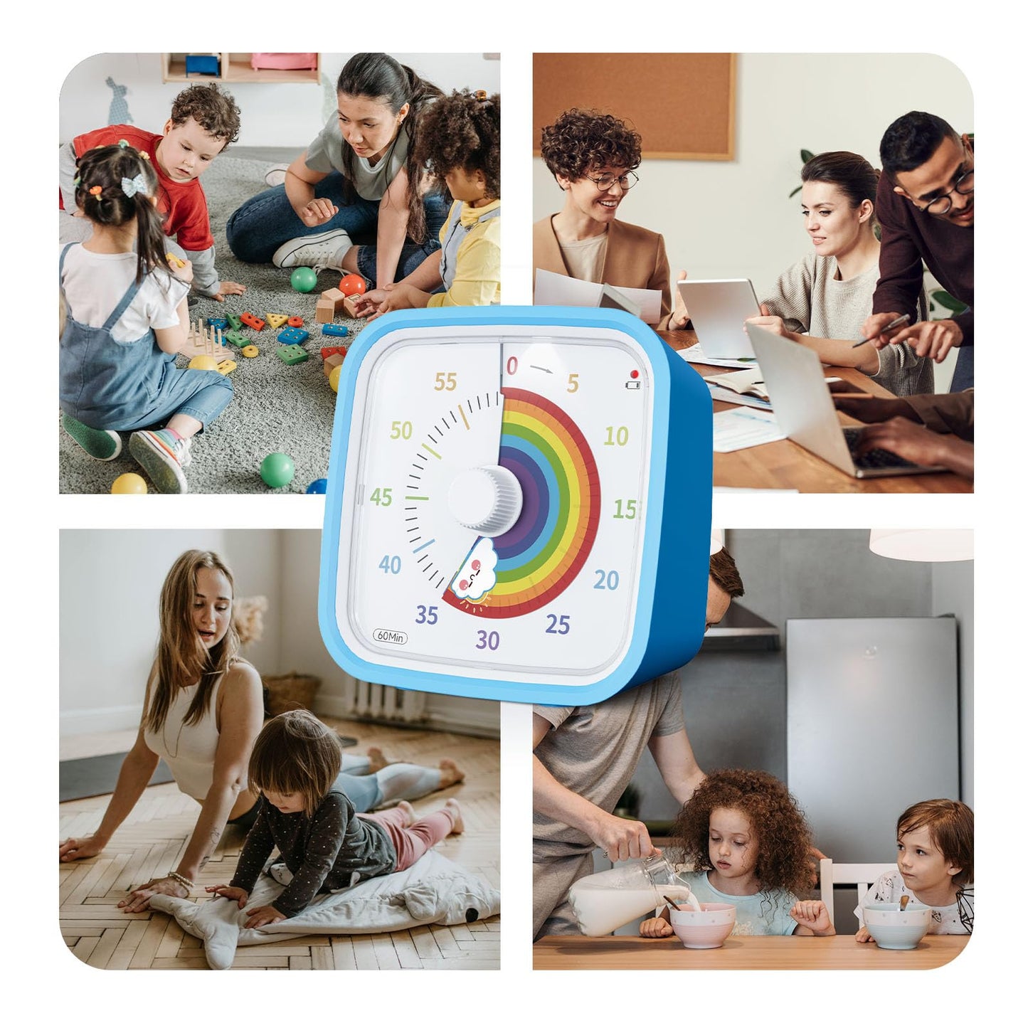Yunbaoit Visual Timer with Protective Case, Rainbow Disk 60 Minute Countdown Timer for Kids and Adults, Silent Time Management Tool(Blue Rainbow)