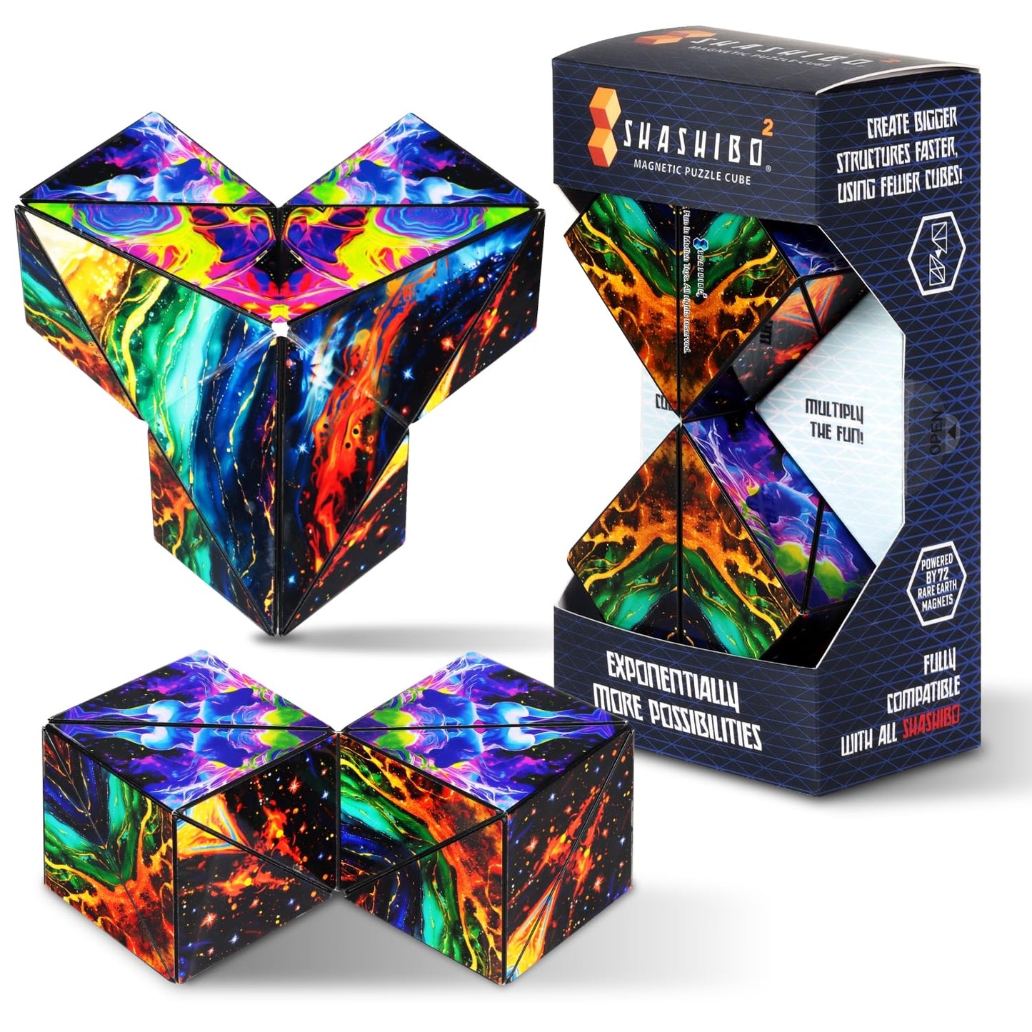 Shashibo Sensory Fidget Toy for Adults & Kids, Stress Relief Fidget Toy for Adults, Teens & Kids, Cool Fidget Toys for Desk, Classroom Must Have, Sensory Shape Shifting Cube, 100+ Possible Shapes
