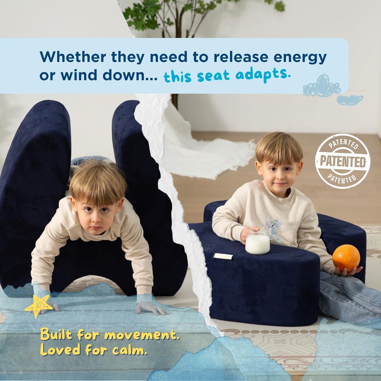 TED KANGAROO Sensory Soft Squeeze Seat – Calming Compression Chair for Kids with Sensory Needs, Washable Cover, Rocking Design
