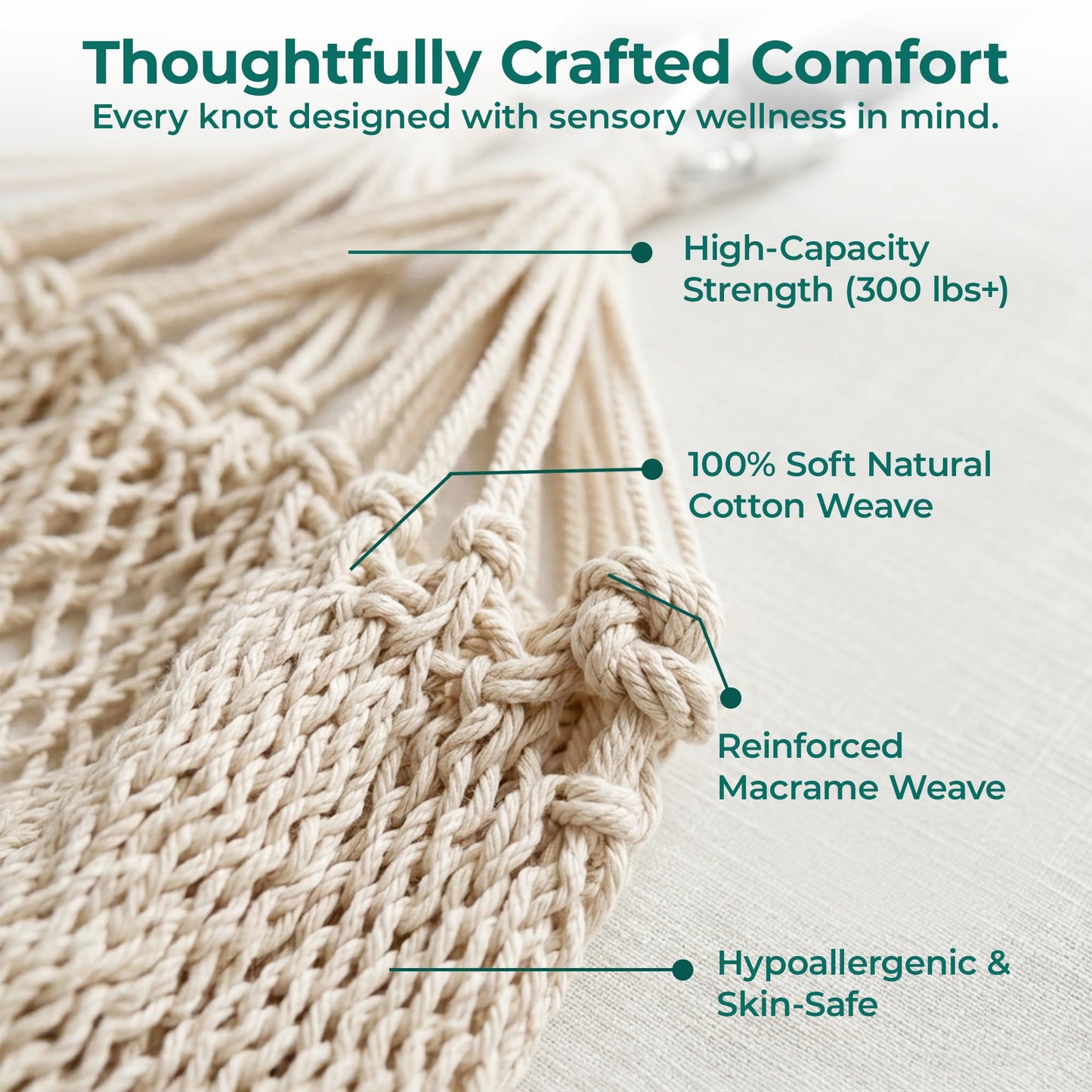 Abby & Noah Natural Handwoven Cotton Sensory Swing for Kids & Adults | Autism ADHD Therapy Swing with Hug-Like Calming Effect | Indoor Hanging Sensory Hammock | Holds Up to 300 lbs (Large-108 x76)