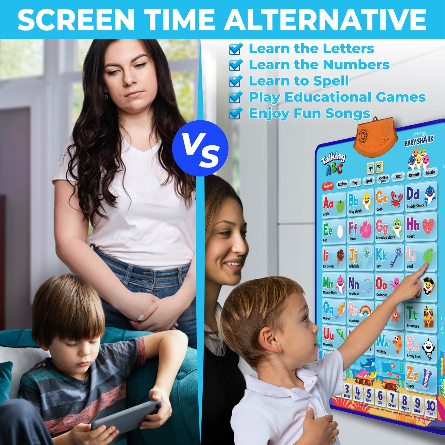 Just Smarty Interactive Alphabet Wall Chart, Blue | ABCs & 123s Learning for Toddlers 1-5, Educational Gift for Ages 1-5, Speech Therapy, Autism Toys