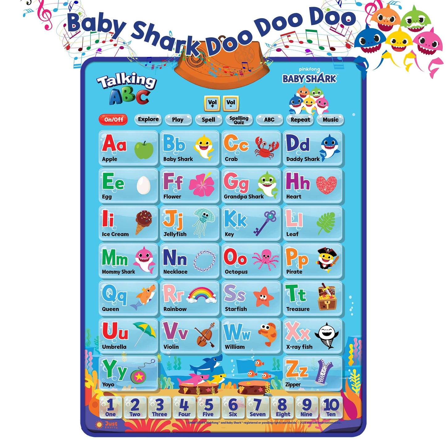 Just Smarty Interactive Alphabet Wall Chart, Blue | ABCs & 123s Learning for Toddlers 1-5, Educational Gift for Ages 1-5, Speech Therapy, Autism Toys