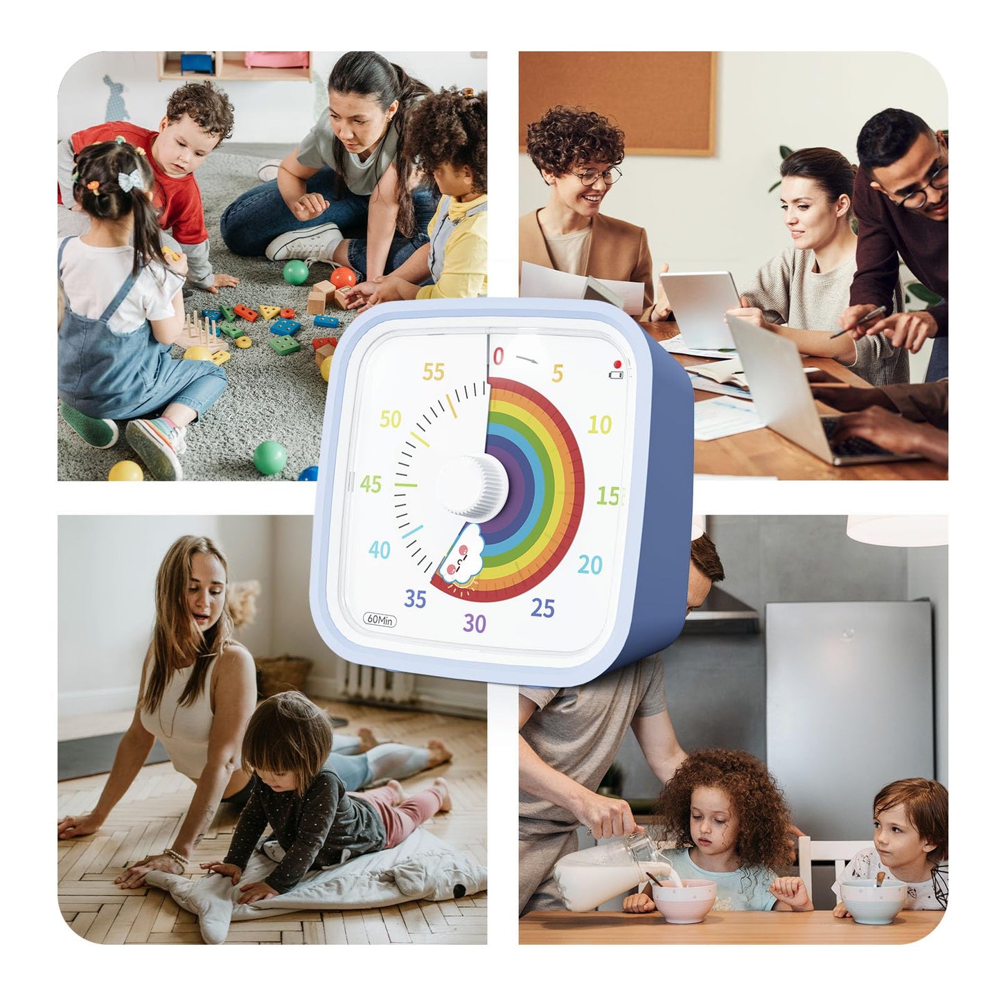 Yunbaoit Visual Timer with Protective Case, Rainbow Disk 60 Minute Countdown Timer for Kids and Adults, Silent Time Management Tool(Blue Rainbow)