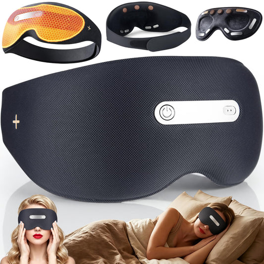 𝐀𝐈-𝐏𝐨𝐰𝐞𝐫𝐞𝐝 Neuro Sleep Eye Masks+Sleep Aid+Sleep Analysis with Hot Compress/Vibration Massage/Voice Prompt/Relaxing Music/Light Shielding/Mild Sensory Feedback/Adjustable Strap/Box, Balck