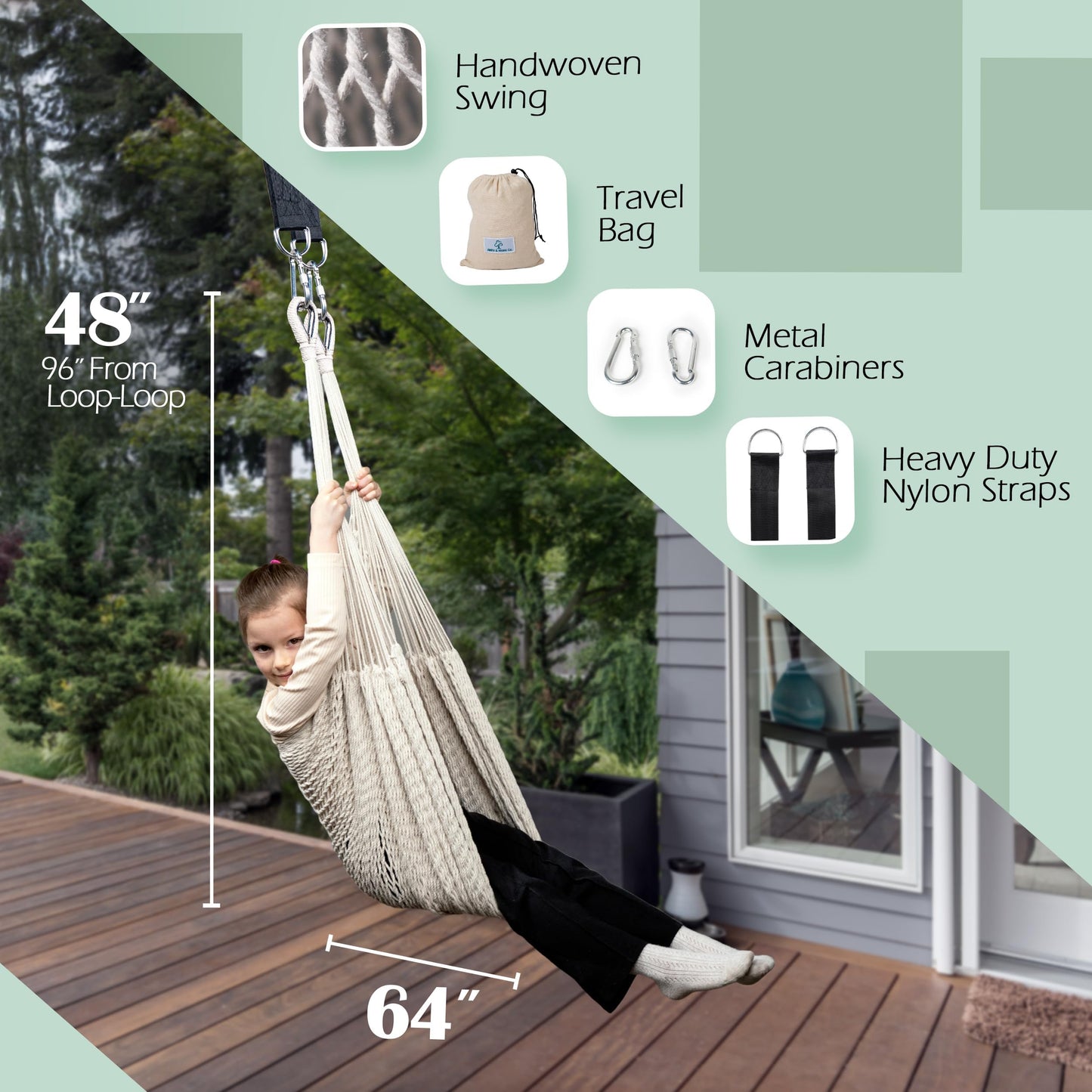 Abby & Noah Natural Handwoven Cotton Sensory Swing for Kids & Adults | Autism ADHD Therapy Swing with Hug-Like Calming Effect | Indoor Hanging Sensory Hammock | Holds Up to 300 lbs (Large-108 x76)
