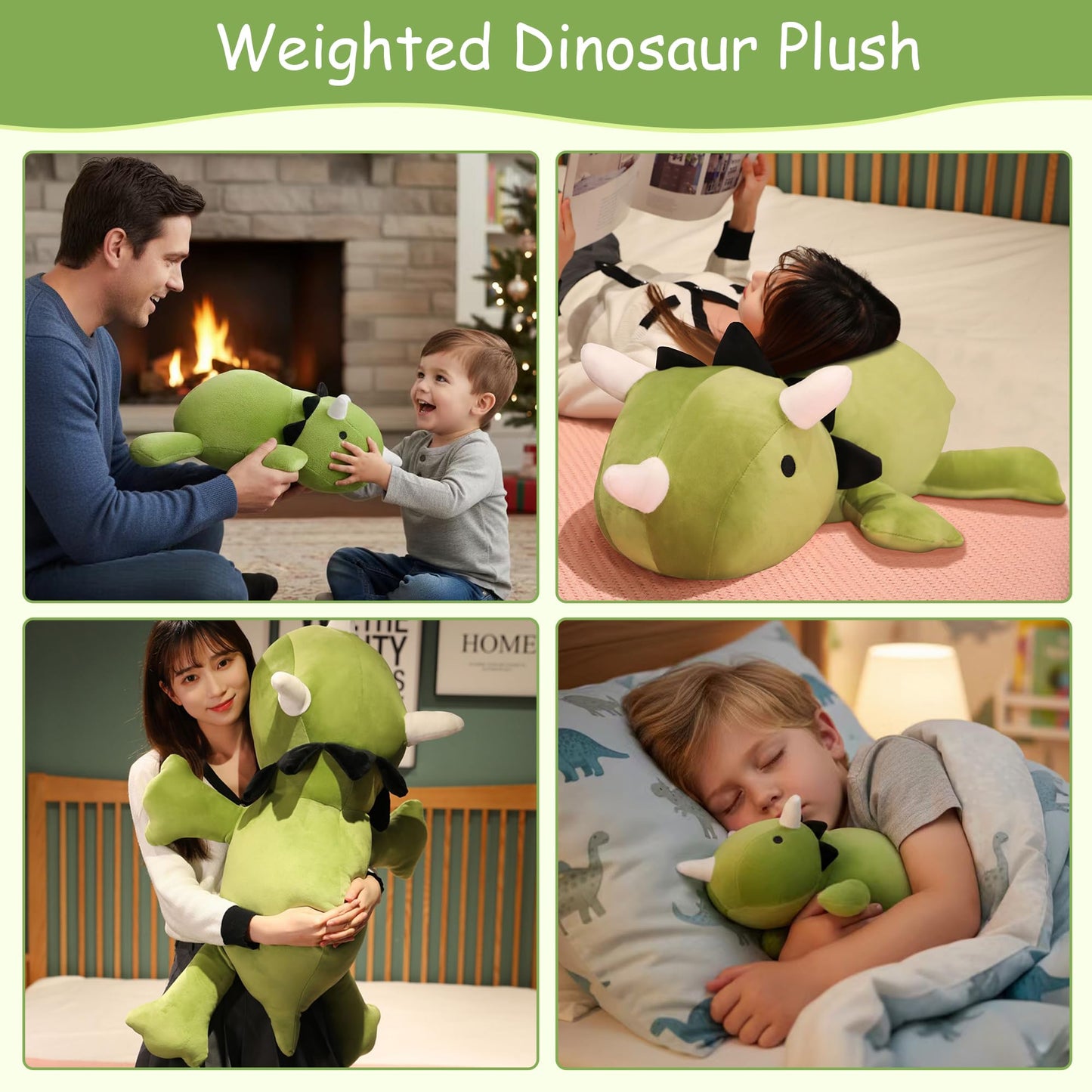 SQEQE Weighted Dinosaur Plush, Weighted Dinosaur Stuffed Animal, Dino Plushies Dino Pillow Toy Gift for Kids Adults 9.8 Inch, 0.8 Lbs