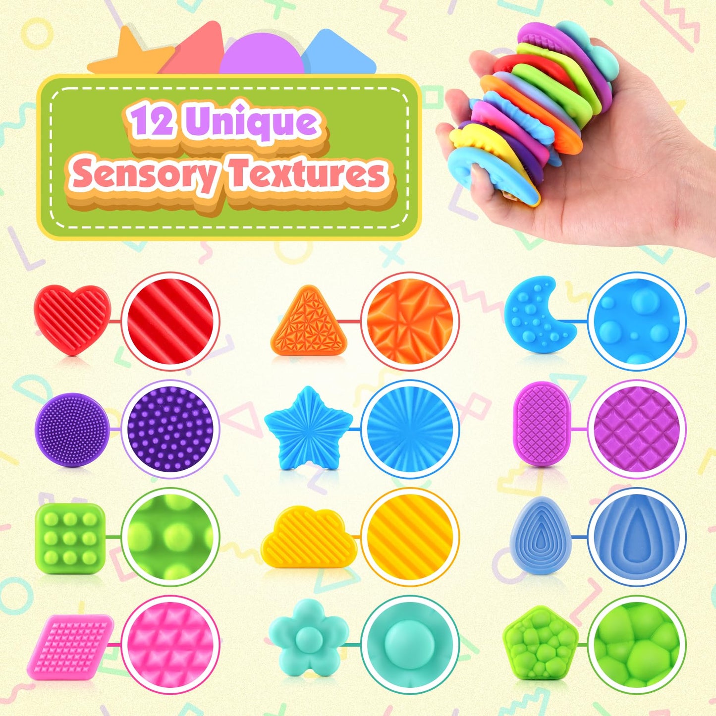 Squishy Sensory Toys for Kids Toddlers: Super Soft & Textured Sensory Fidget Toy for Autistic Children Special Needs | Stress Calming Toys for Kids | Baby Stocking Stuffers Fidget Toy for Autism, ADHD