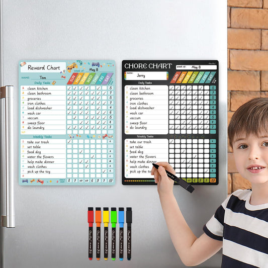 Magnetic Dry Erase Chore Chart - 8.5"x11" Behavior Responsibility Chore Board, Reward Chart for Kids, Teenagers - 6 Extra Fine Point Markers Included - Shipped Flat