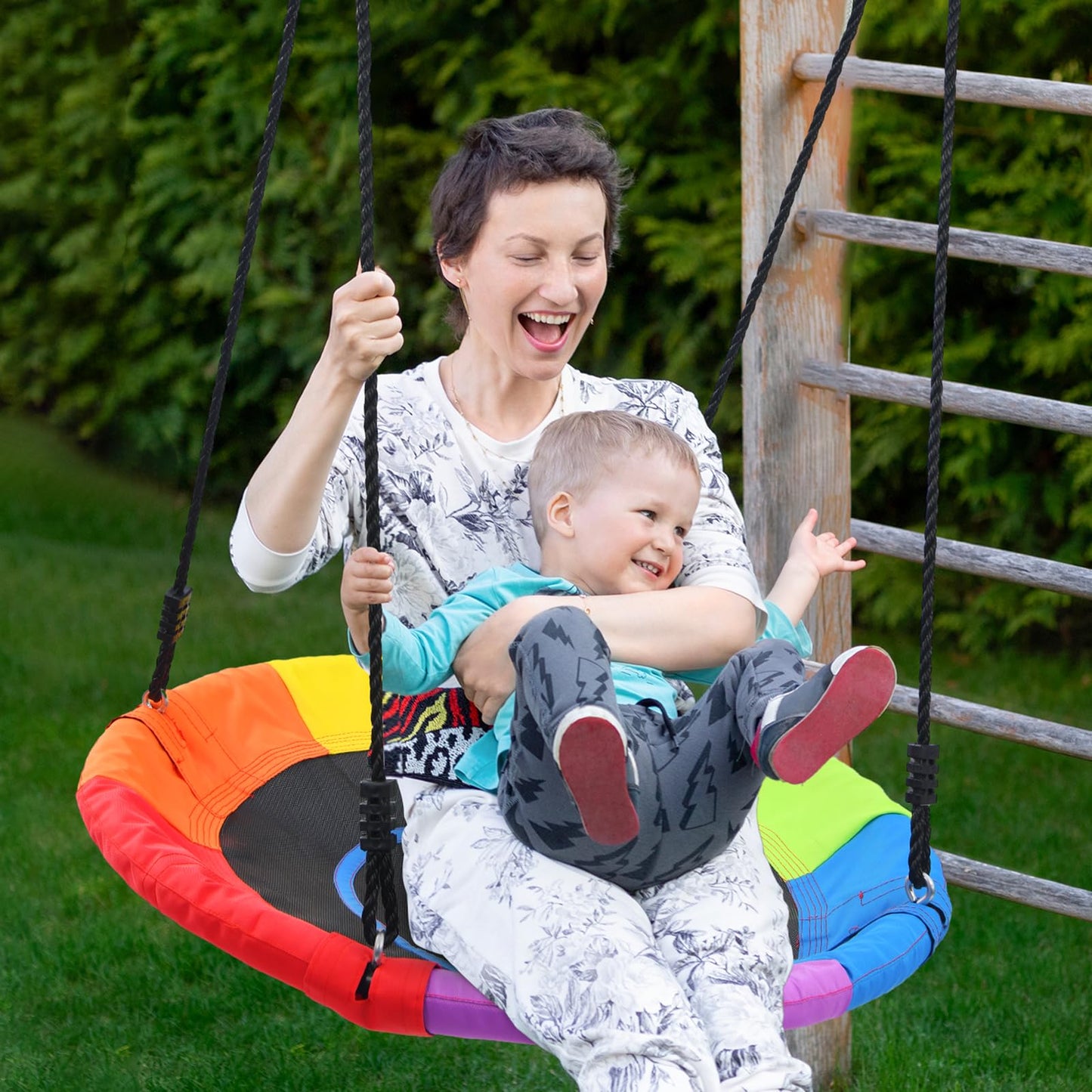 Trekassy 700lb 40 Inch Saucer Tree Swing for Kids Adults Outdoor 900D Oxford Waterproof with 2pcs Tree Hanging Straps, Steel Frame and Adjustable Ropes Blue