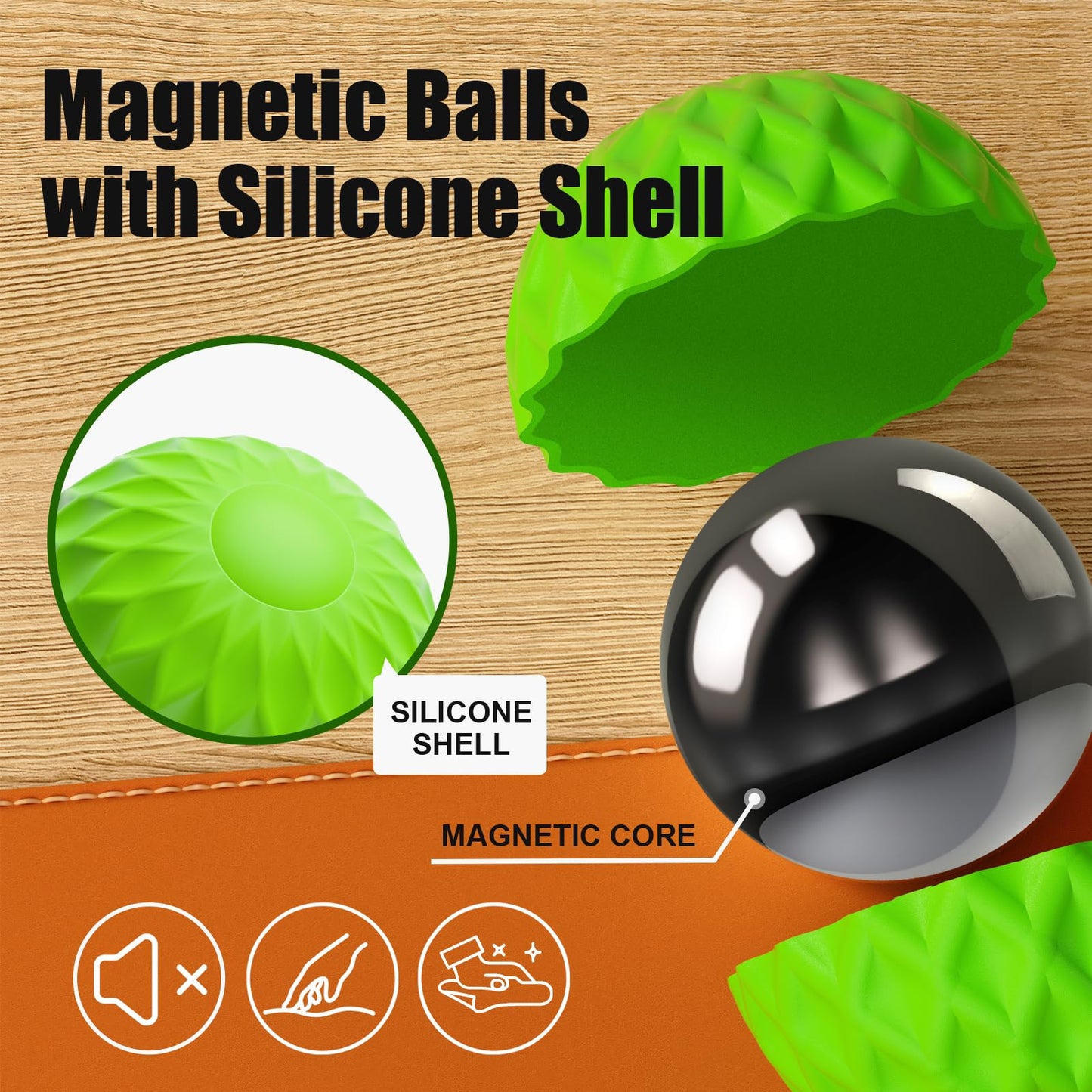 Silicone Magnetic Balls, Fidget Toys, 6-Pack Stress Relief Toys for Adults, Teens, Sensory Toy for Fingers Hands, Quiet Office Desk Toys with Textures, Magnet Fidget Fun Gift (Purple)