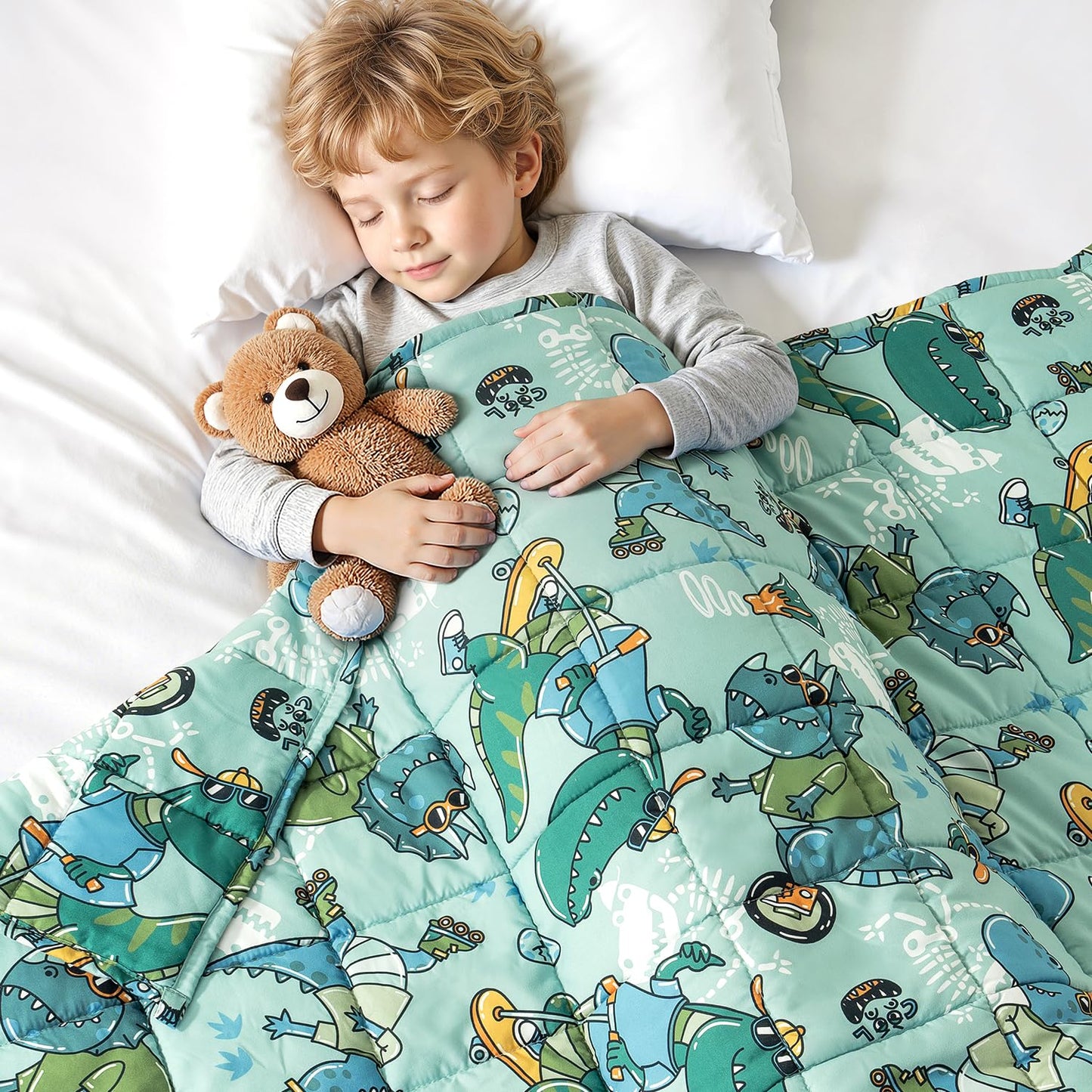 Kivik Weighted Blanket 3lbs, Blue Dinosaur Weighted Blankets, Cute Small Weighted Blankets 3 Pounds, Washable Soft Heavy Blanket Throw for All-Season, 36x48 Inches Blue